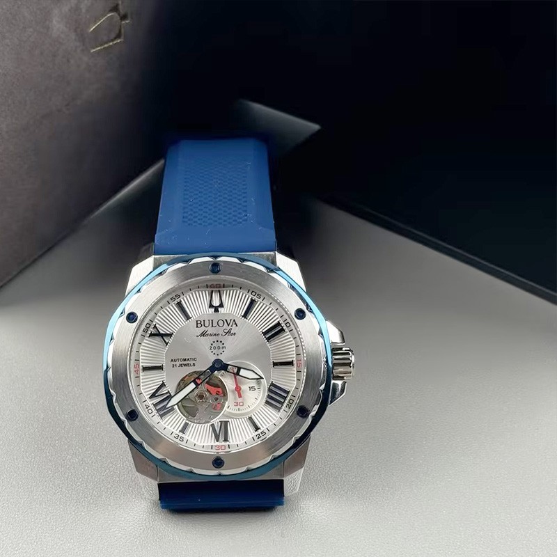 Bulova Marine Star 98A225 Automatic White Dial Blue Rubber Strap Men’s Watch