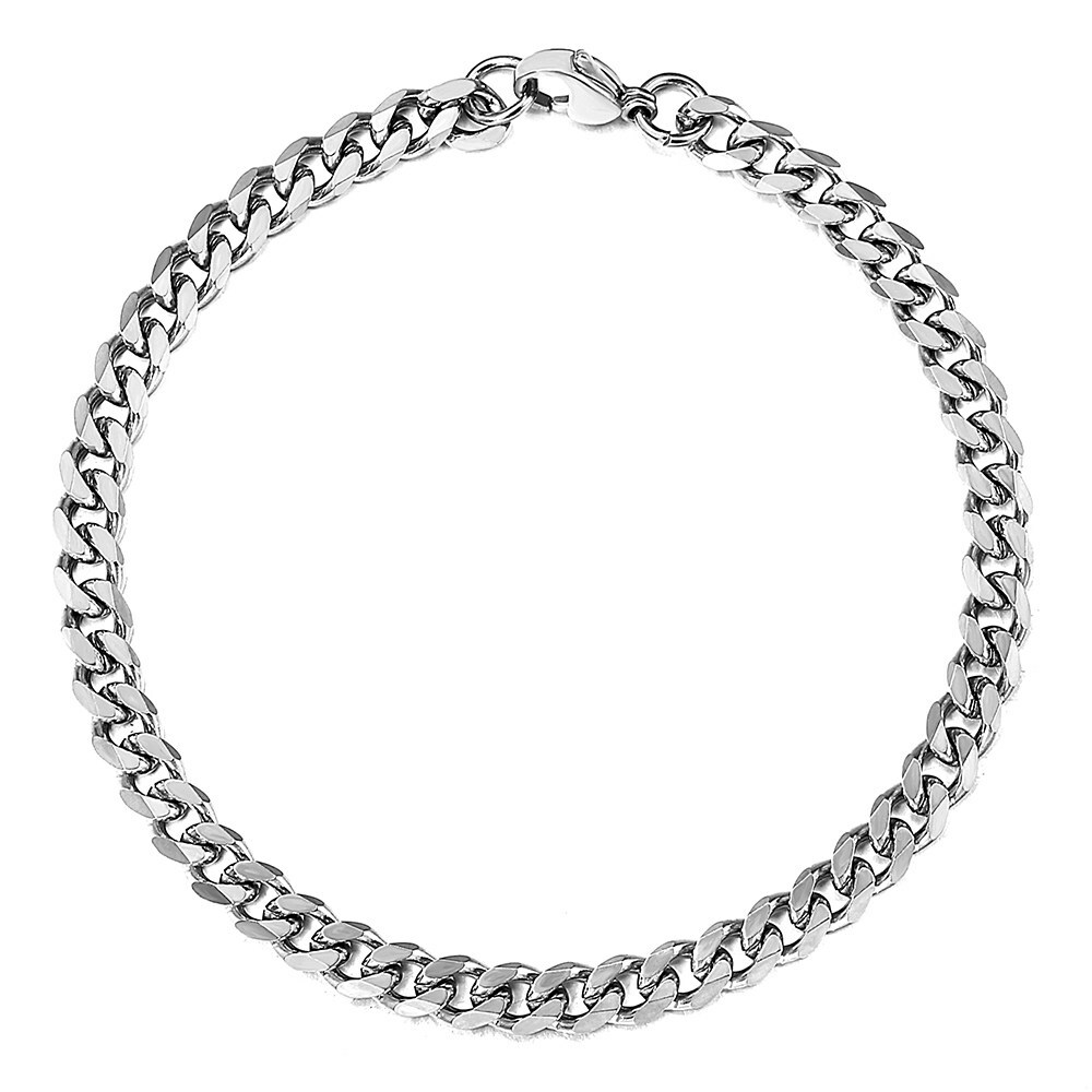 Silver Stainless Steel Curb Cuban Link Chain Bracelet Unisex Women Men 7-11inch