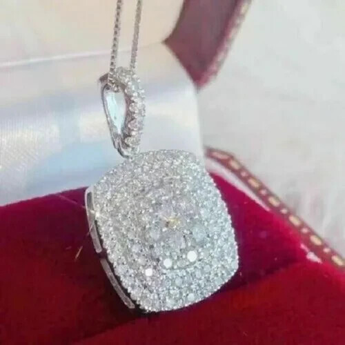 Womens Gift Pendant 1.5Ct Round Lab Created Diamond 14K White Gold Plated Silver