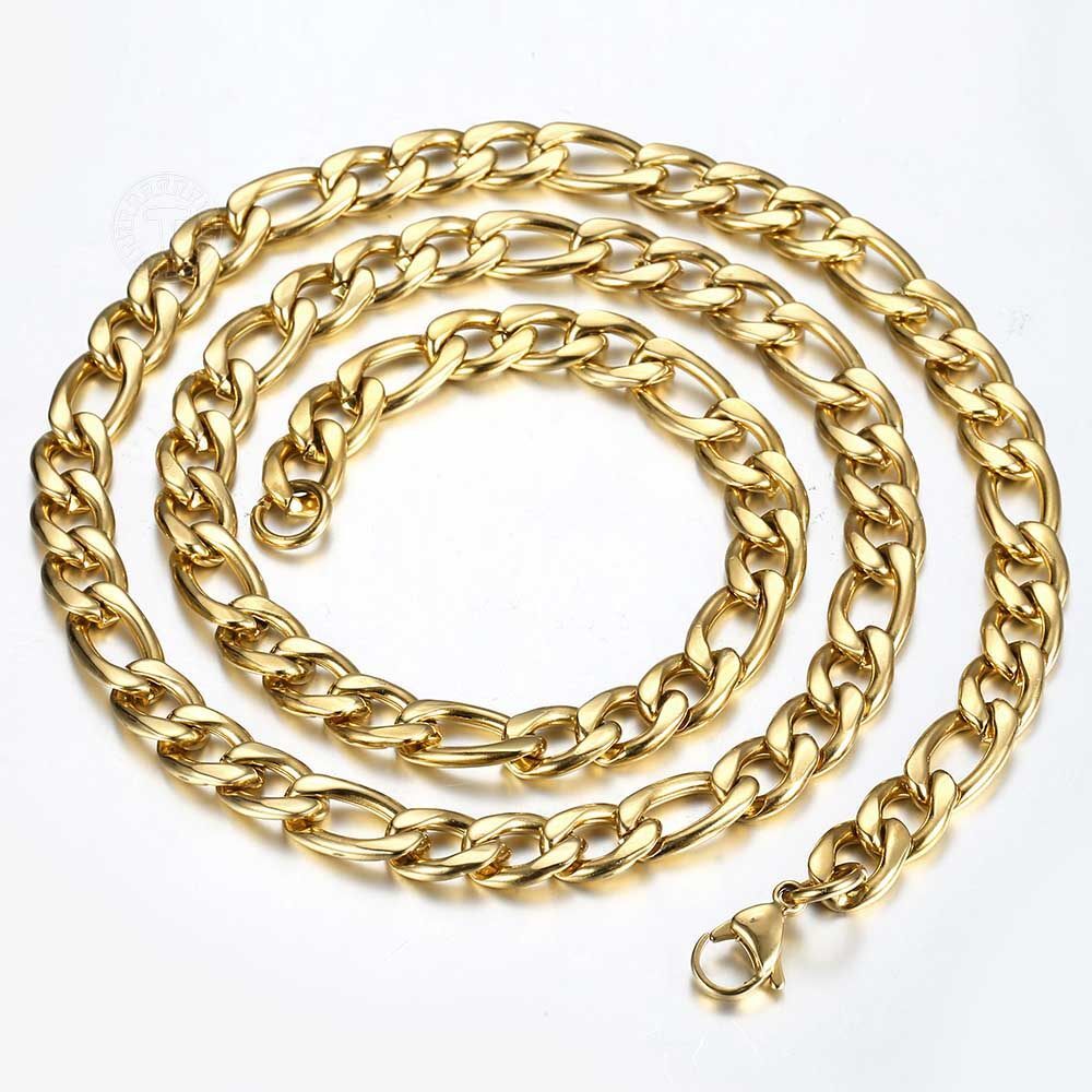 3/5/7/9mm Gold Plated Stainless Steel Figaro Chain Necklace Men Women 16-30″ new