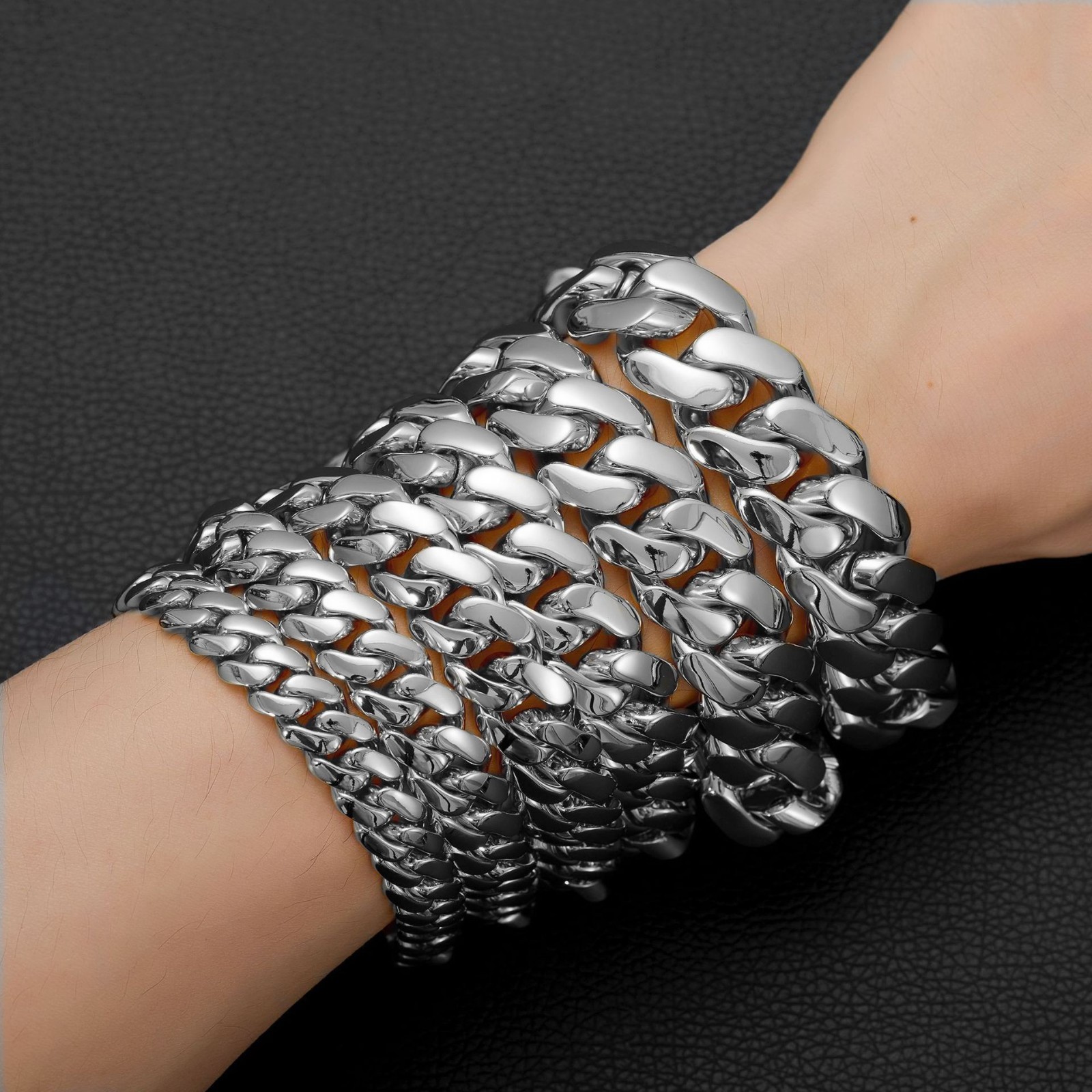 8-22MM Stainless Steel Miami Hip Hop Cuban Chain Necklace Bracelet CZ Clasp