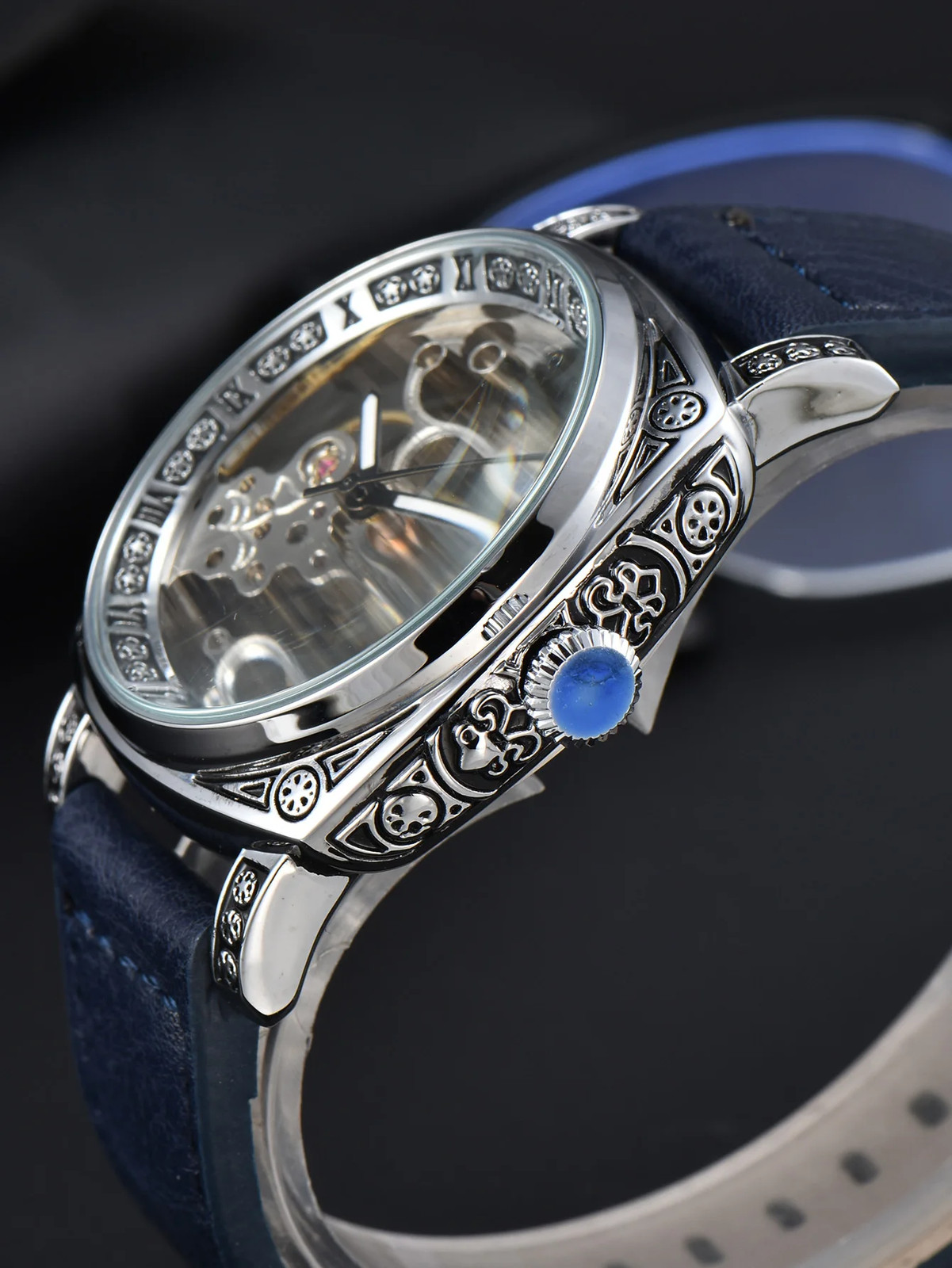 Automatic Retro Skeleton Mechanical Men’s Watch Waterproof Leather Unbranded