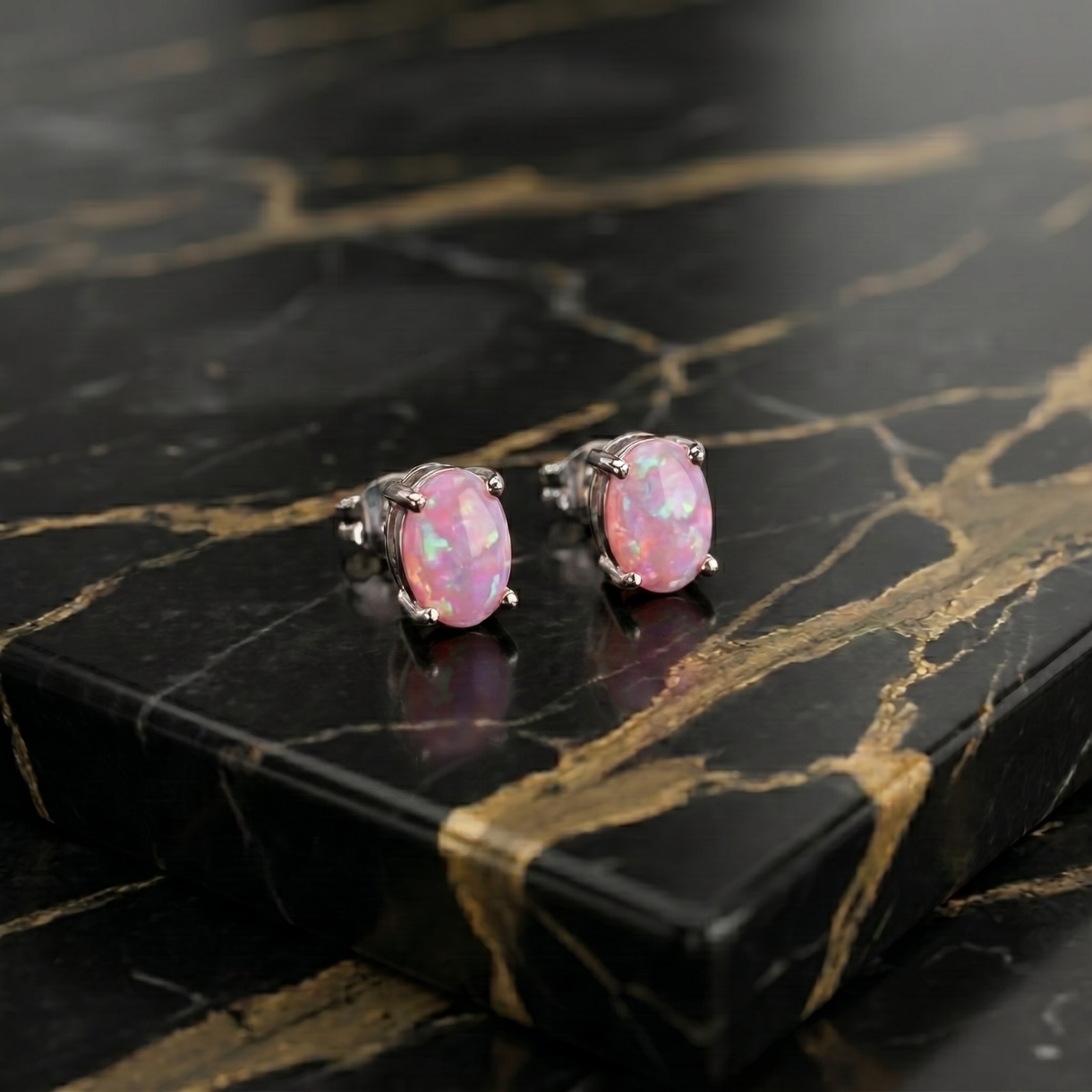 Pink Opal Earrings 925 Sterling Silver Lab Created 4x6mm