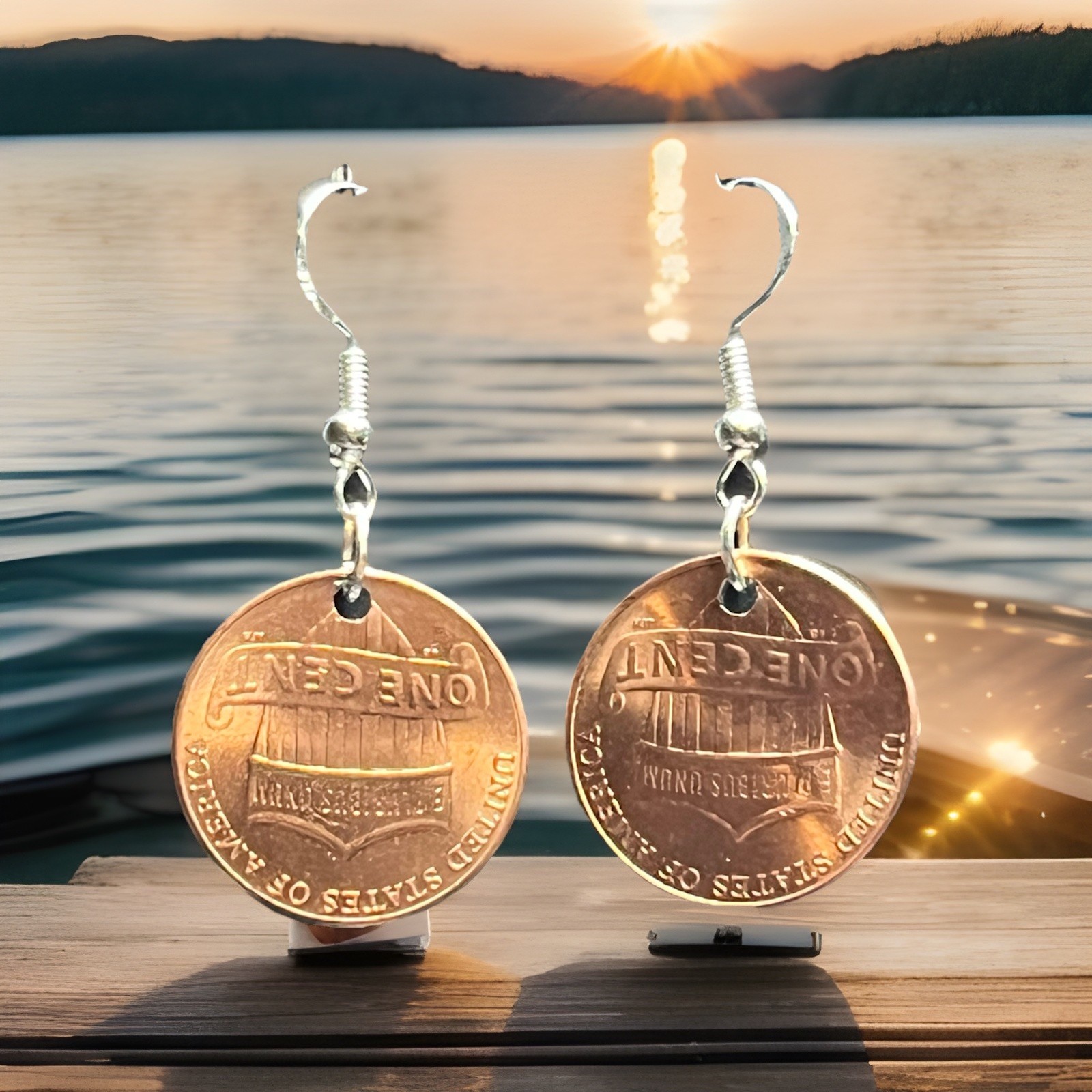 2-2021 Lincoln Penny Coin Nickel-Free Dangle/Drop Hook Earrings, Copper&Silver