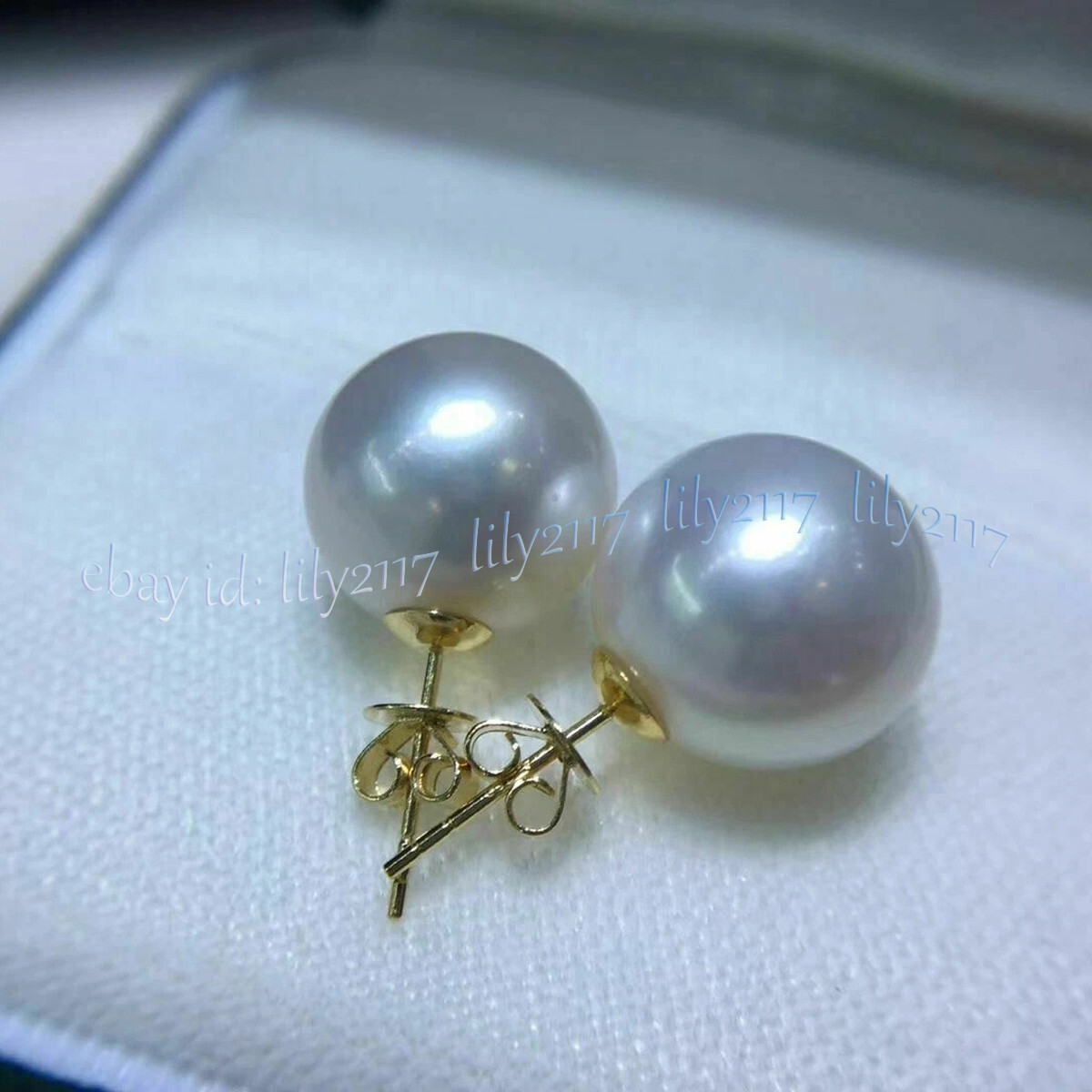Gorgeous Huge 12-13mm South Sea White Round Pearl Stud Earrings 14k Yellow Gold