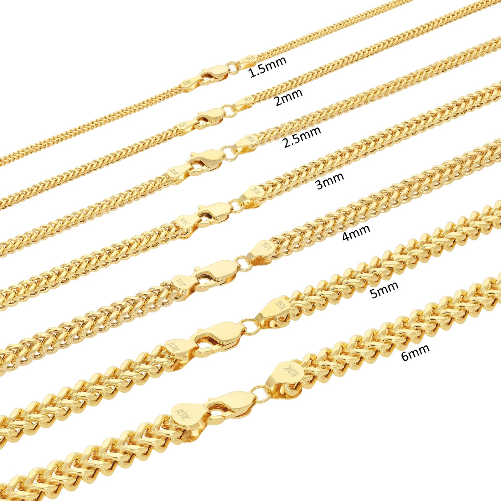 10k Yellow Gold 1.5mm-6mm Franco Box Necklace Bracelet Chain Mens Womens 7″- 30″