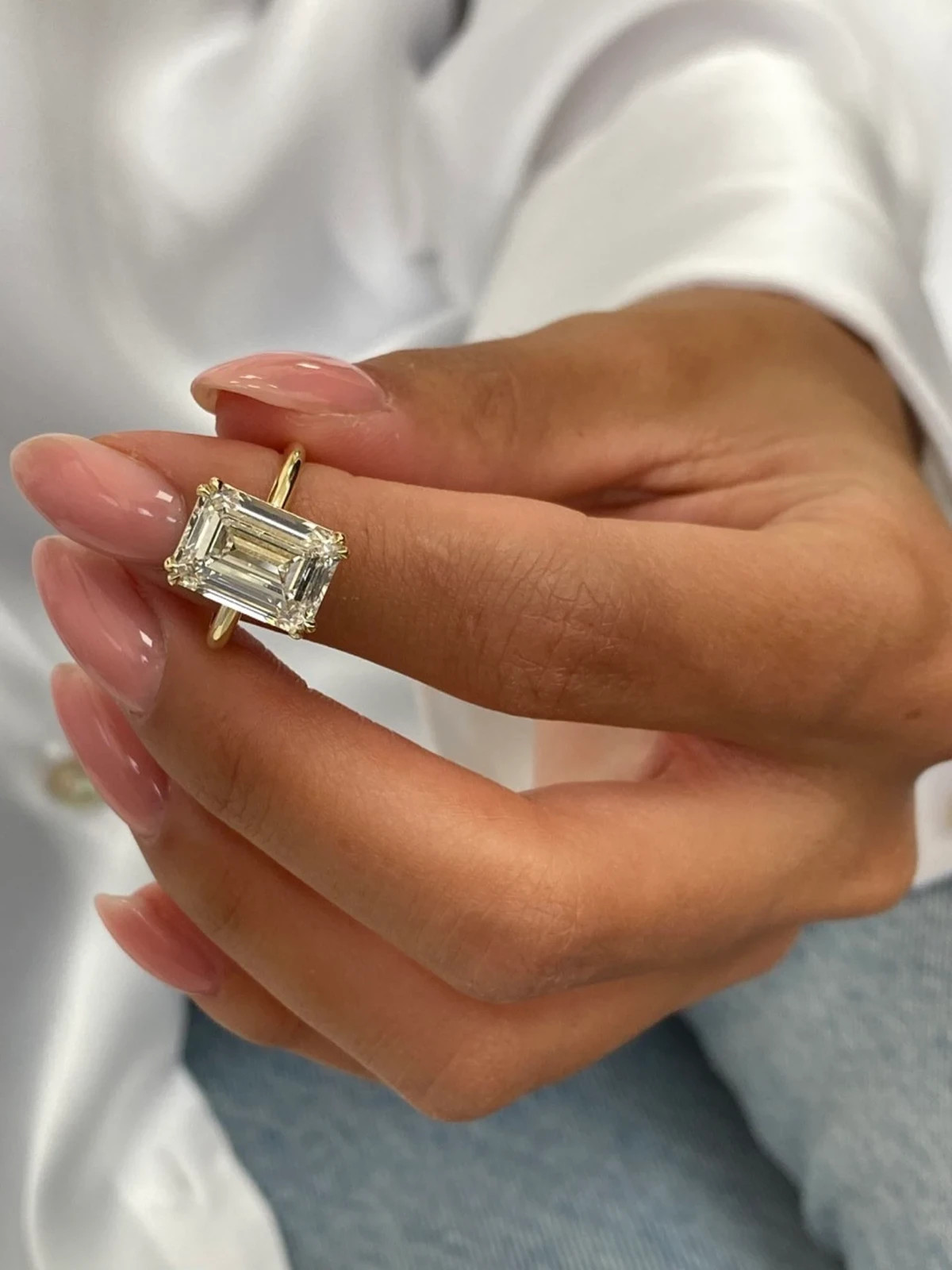 Gigantic 5 Carat Emerald Cut Lab Grown Diamond Engagement Ring 14k Yellow Gold