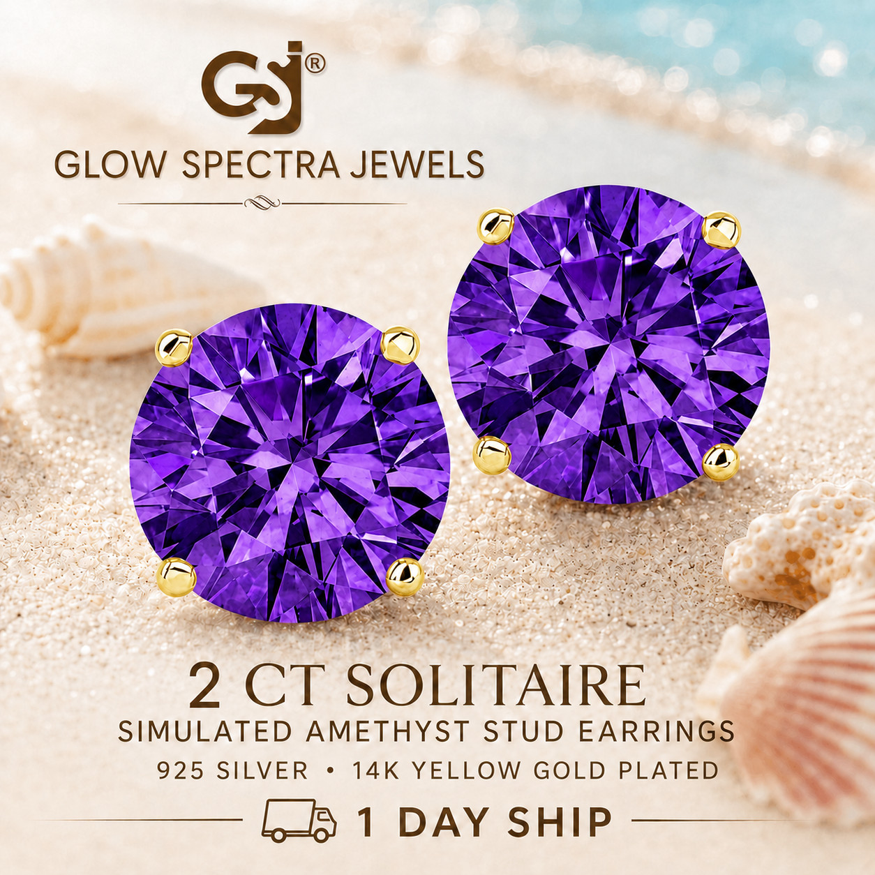 2.00CT Solitaire Purple Amethyst Stud Erring Screw Back 14k Yellow Gold Plated