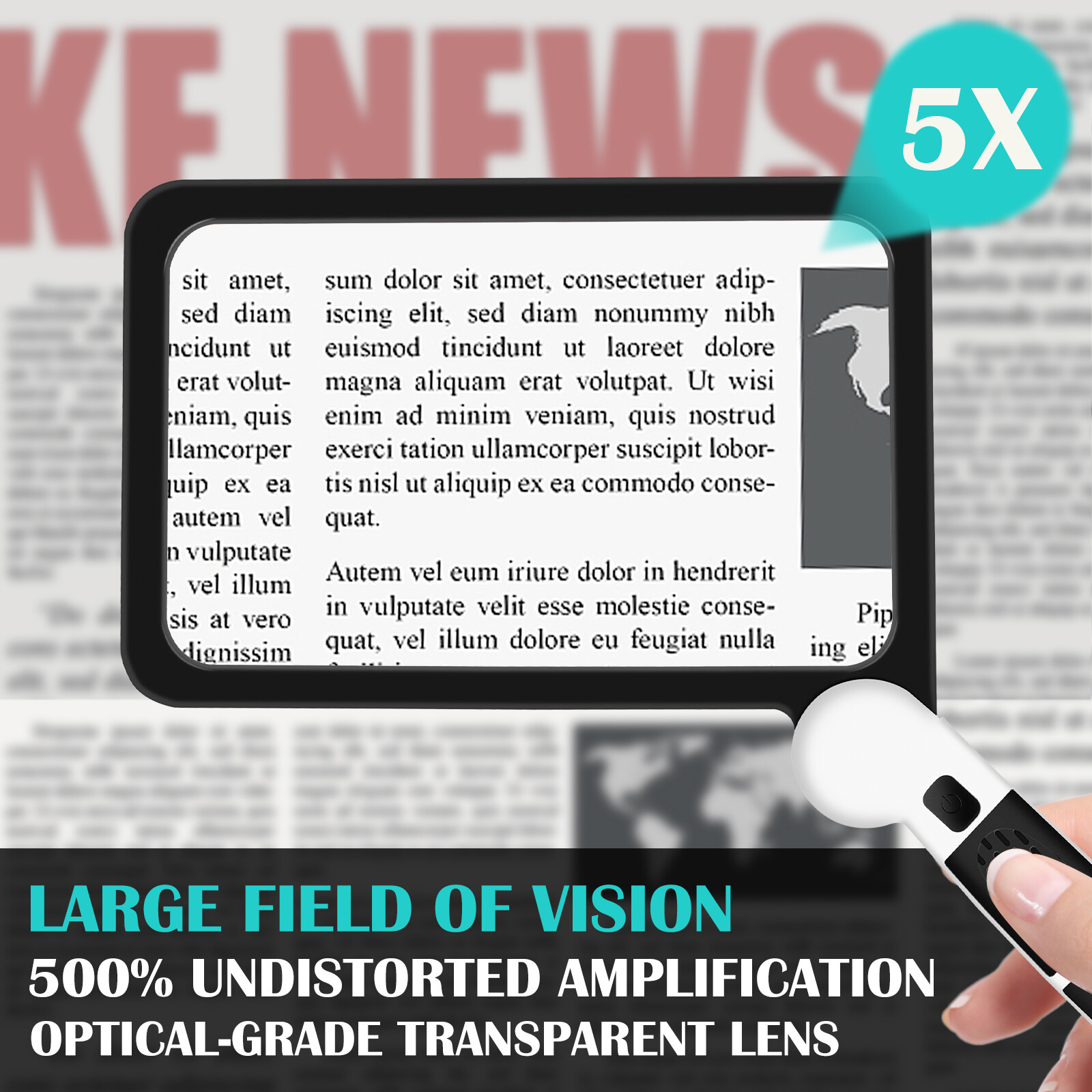 Large Magnifying Glass With 48 LED Light Dimmable 5X Reading Foldable Magnifier