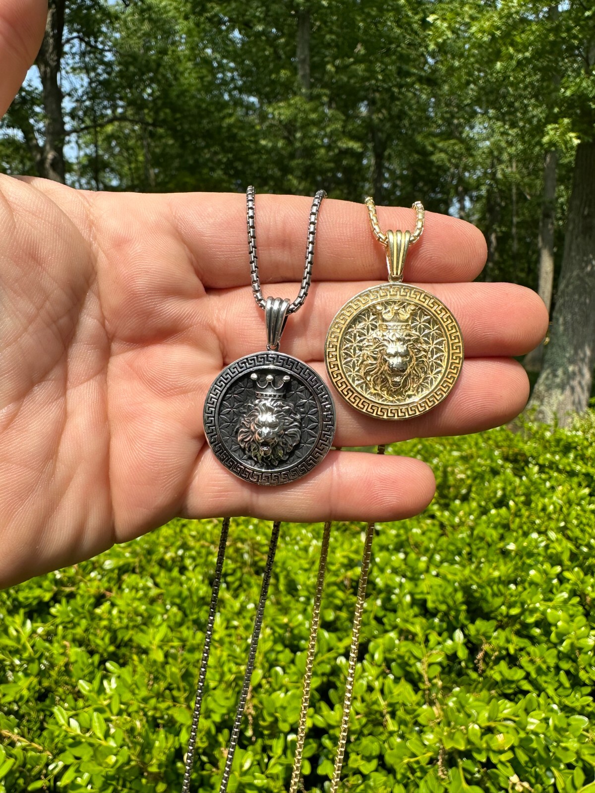 Real 925 Silver / 14k Gold Plated Lion King Of Jungle Medallion Pendant Necklace