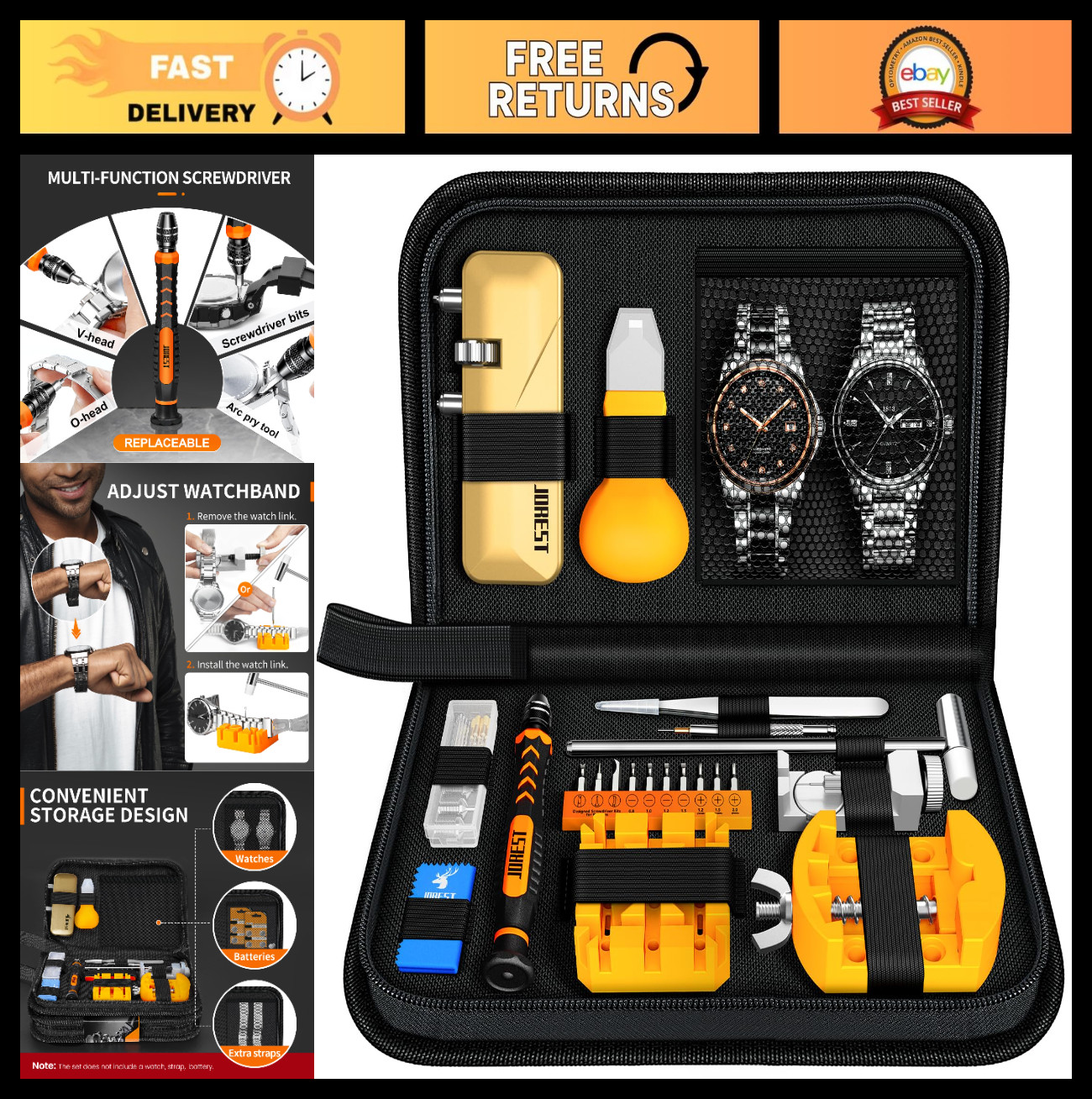 Watch Repair Tool Kit – Battery Replacement, Strap Adjustment, Case Opener, Link
