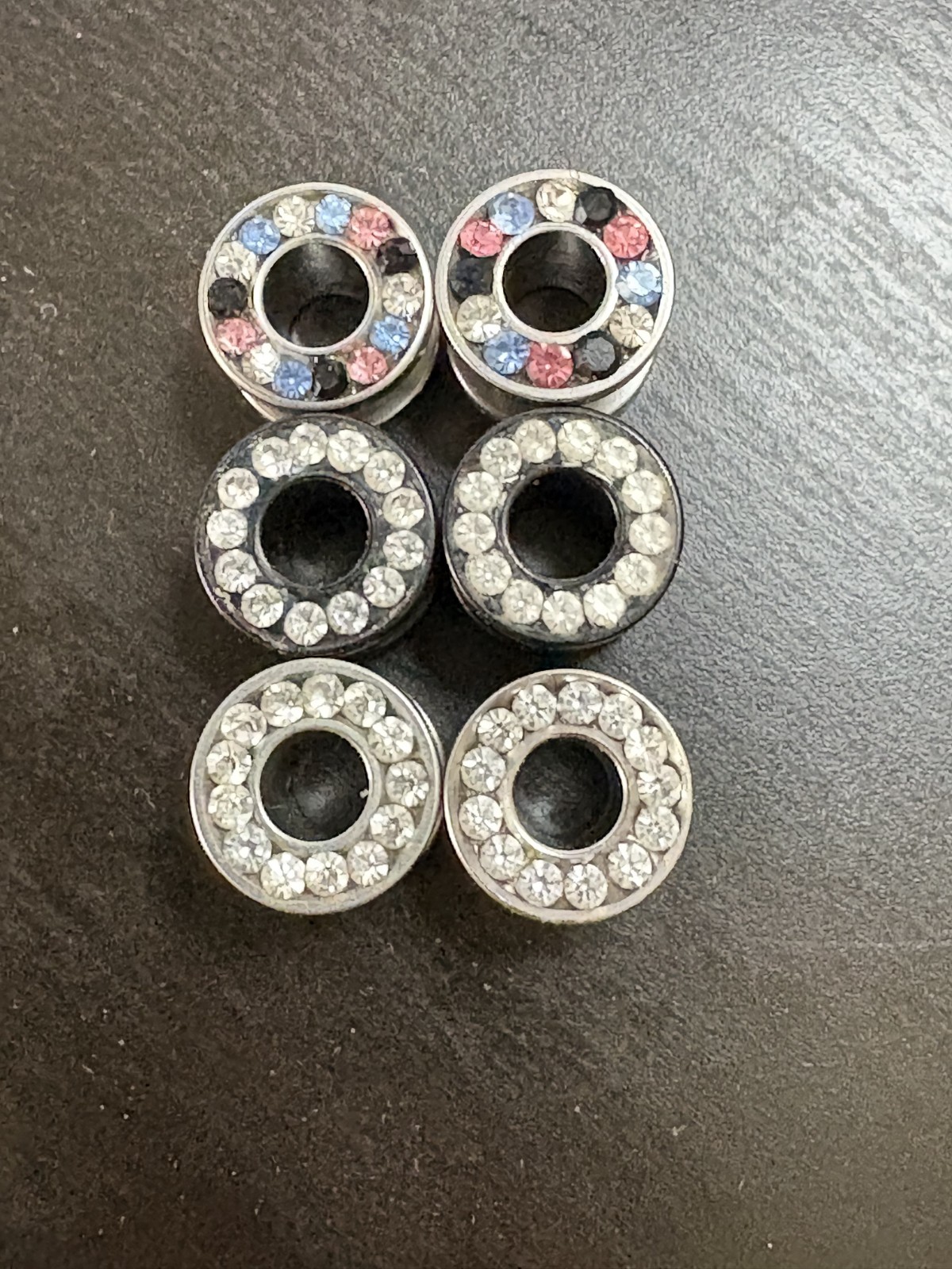 2G (6mm) Ear Tunnels Plugs Lot 3 Pairs CZ Rhinestone Black Silver Multicolor