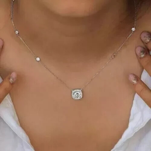 3Ct Round Cut Lab Created Diamond Pendant Necklace 14K White Gold Plated Silver