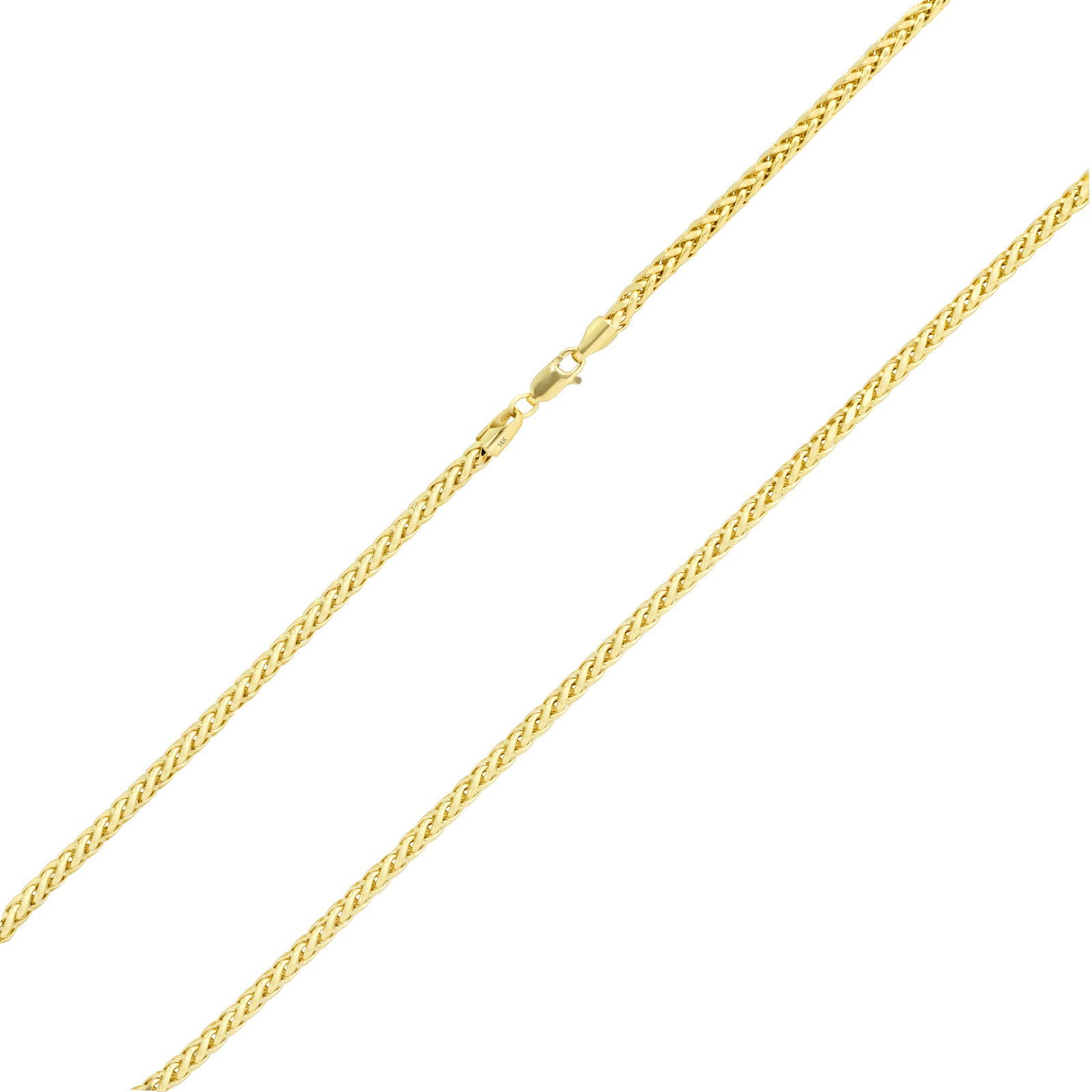 14K Yellow Gold 2.5mm Palm Wheat Foxtail Franco Round Spiga Chain Necklace 22″