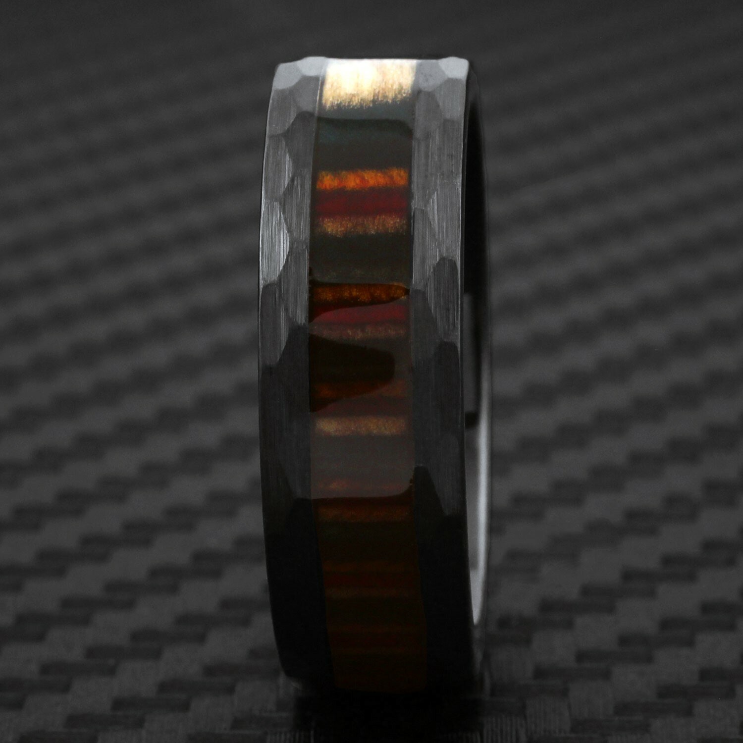 8mm Black Tungsten Layered Rainbow Hardwood Men’s Wedding Band Ring