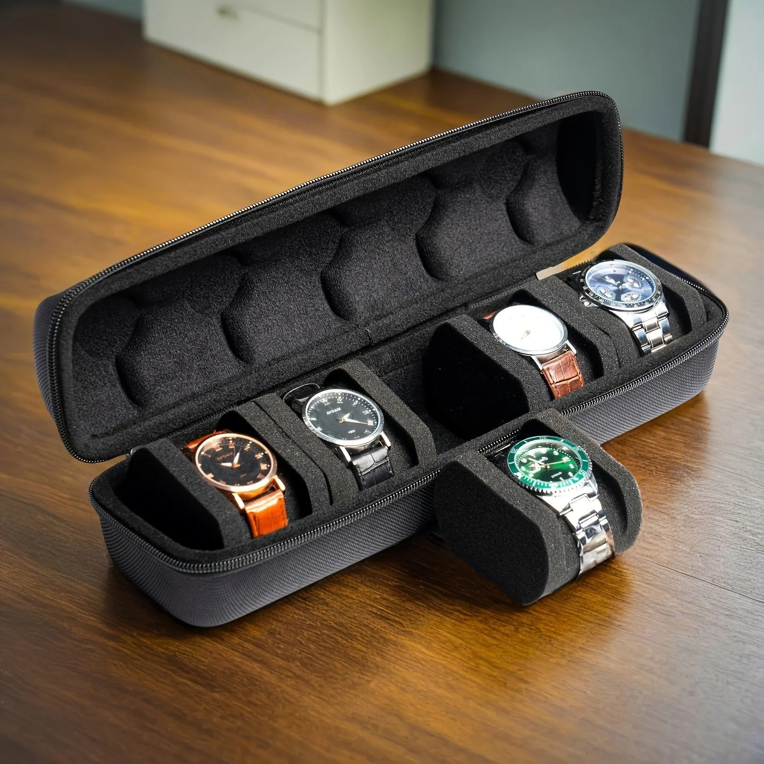 Travel Watch Case 5 Slot Roll Organizer Hard Shell Storage Box Display Pouch Bag