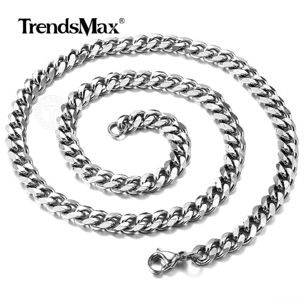 5/7MM 16-36″ Silver/Gold Plated Curb Cuban Link Chain Necklace Stainless Steel