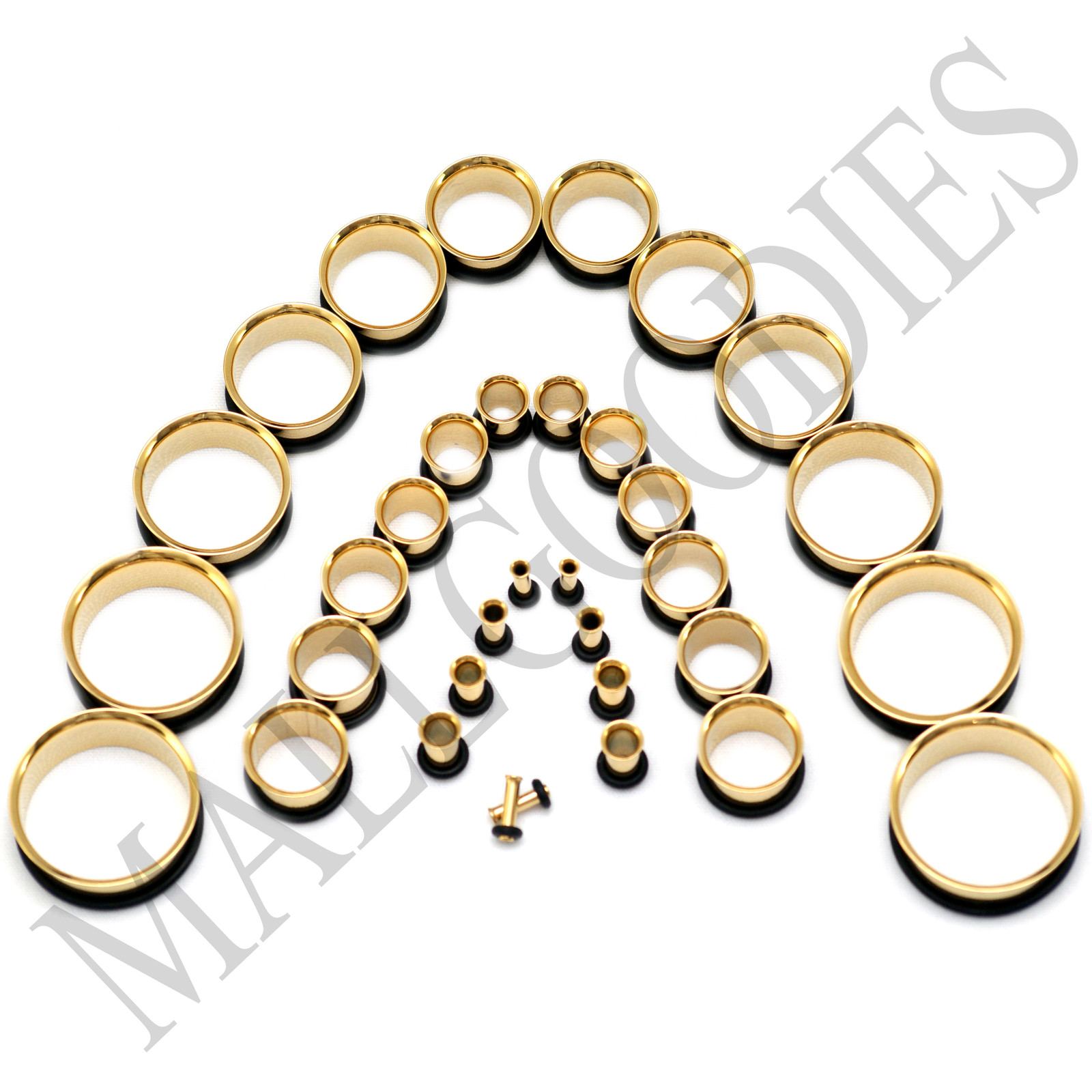 V043 Single Flare Gold Steel Flesh Tunnels Earlets Ear Plugs Gauges 10G to 2″