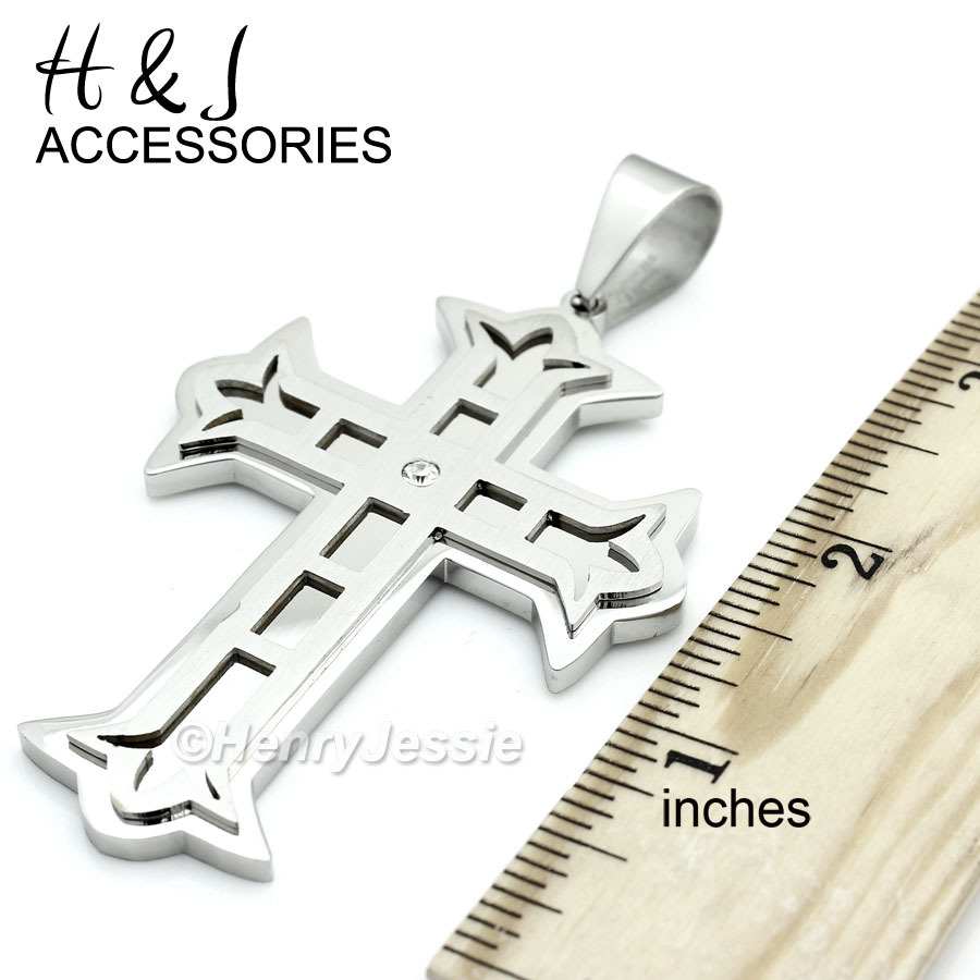 24″30″36″Stainless Steel 11mm Silver Cuban Curb Necklace CZ Cross Pendant*P5