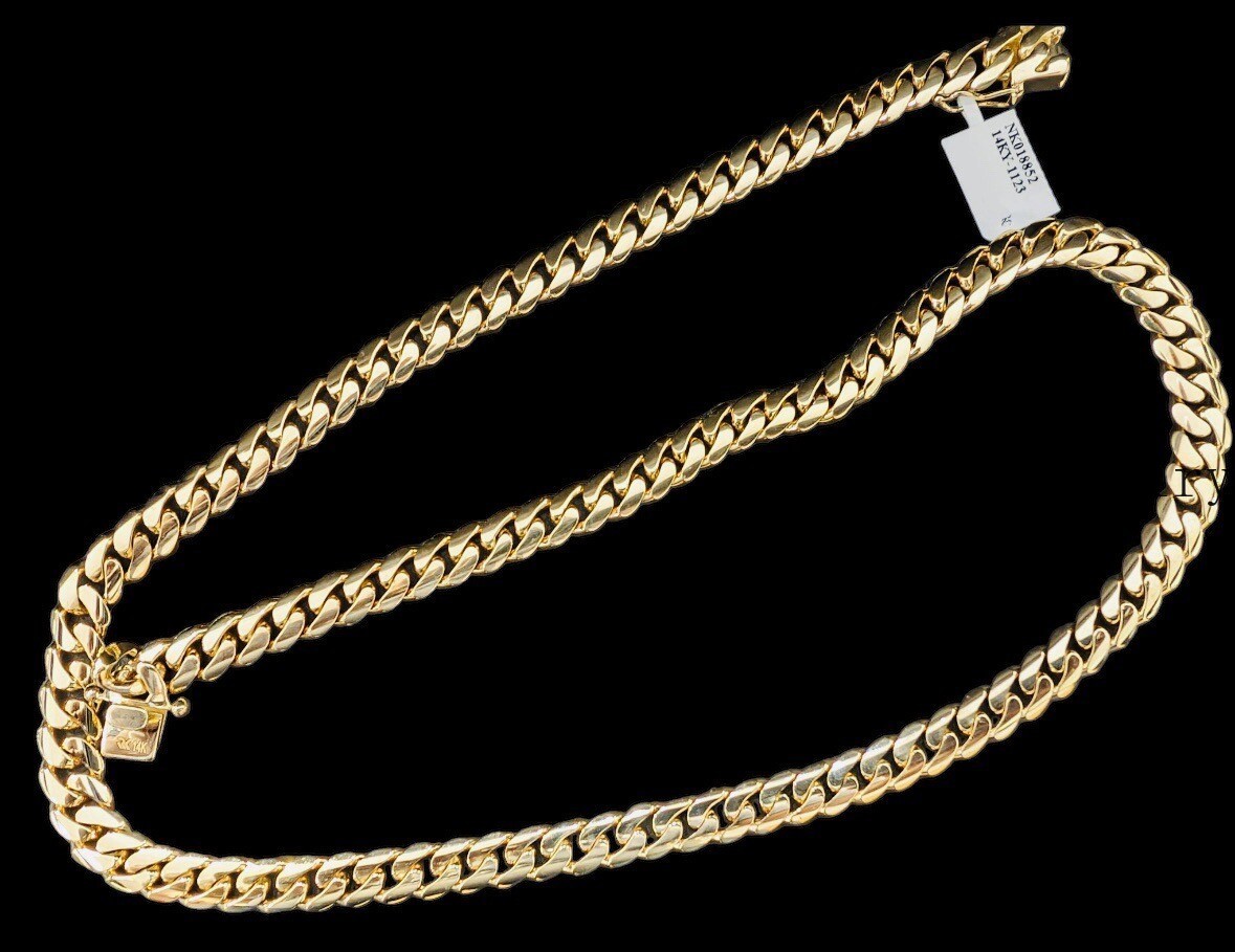 14k Solid Real Yellow Gold Miami Cuban Curb Link Chain 7mm 24″ Necklace Box Lock