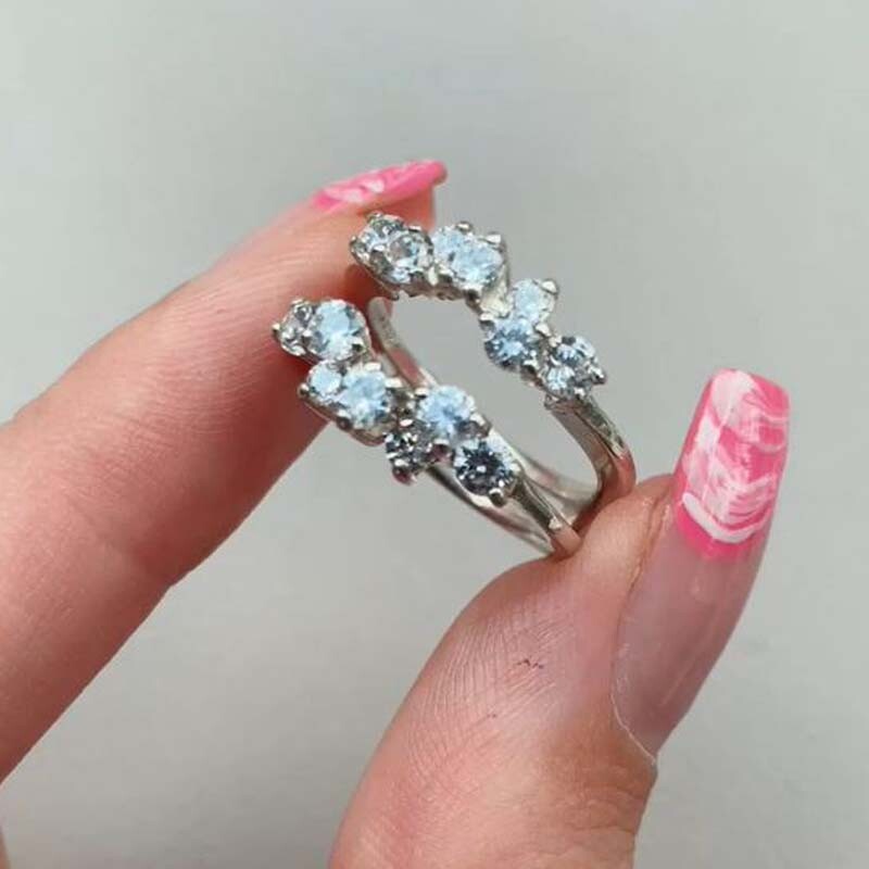 3 CTW Round Cut DEF Moissanite Bridal Wedding Enhancer Guard Ring Set 925 Silver