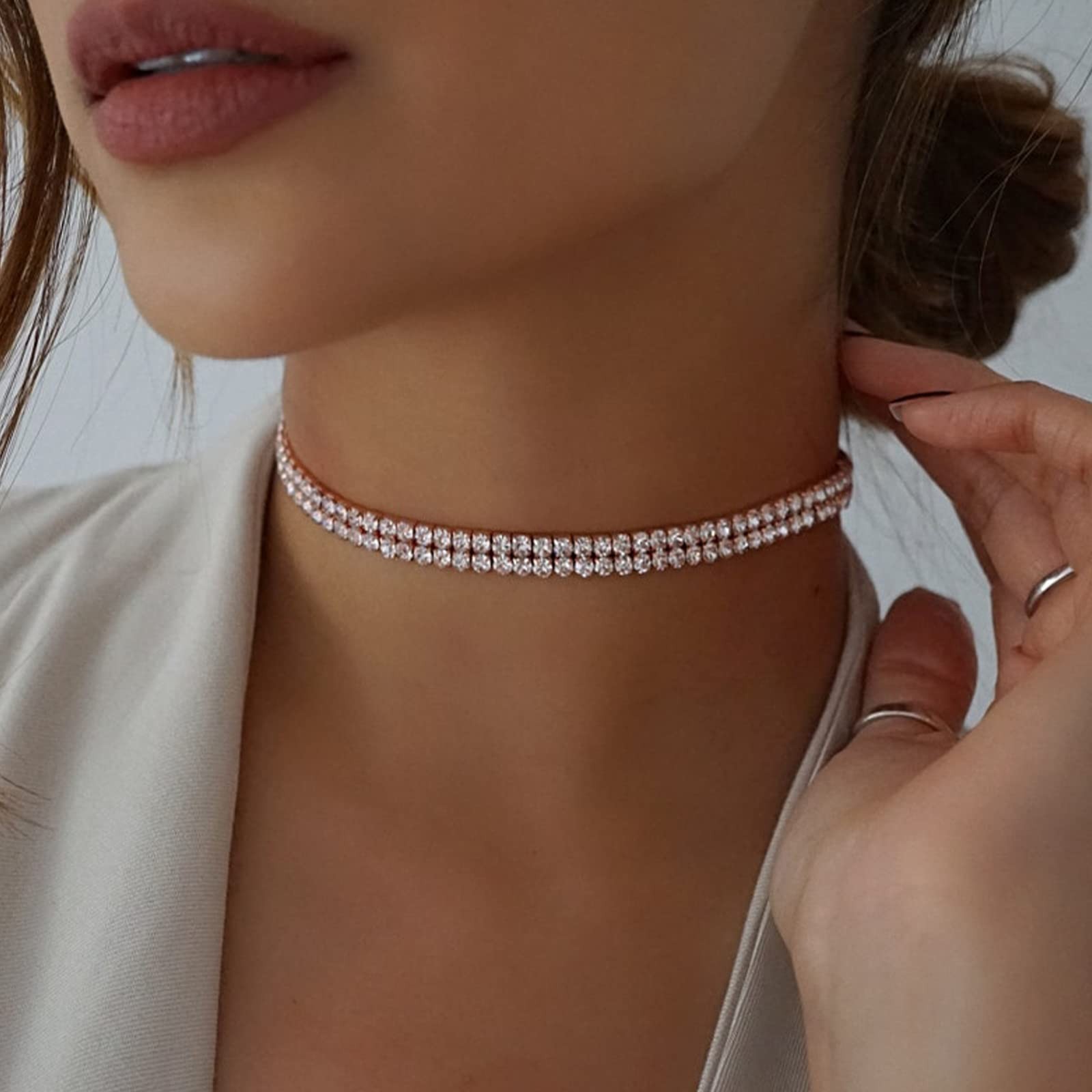 Dainty Butterfly Choker Necklace 14K Gold Plated Rhinestone Zirconia Chain 3mm