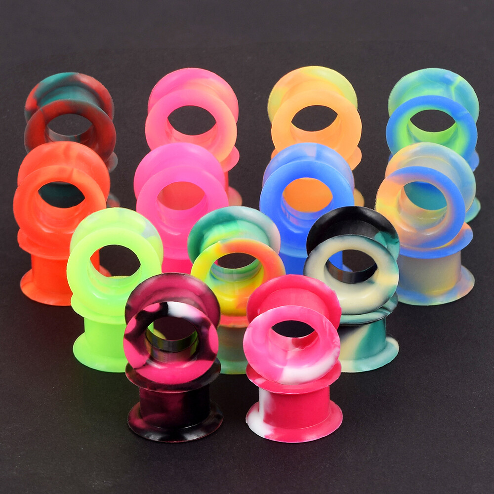 Pair of Thick Silicone Ear Skin Soft Expander Tunnels Plugs Ear Gauges 2g-1″