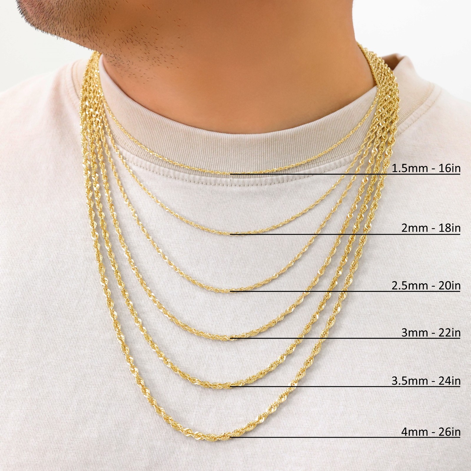 14K Yellow Gold 1.5mm-4mm Italian Rope Chain Pendant Necklace Mens Women 16″-30″