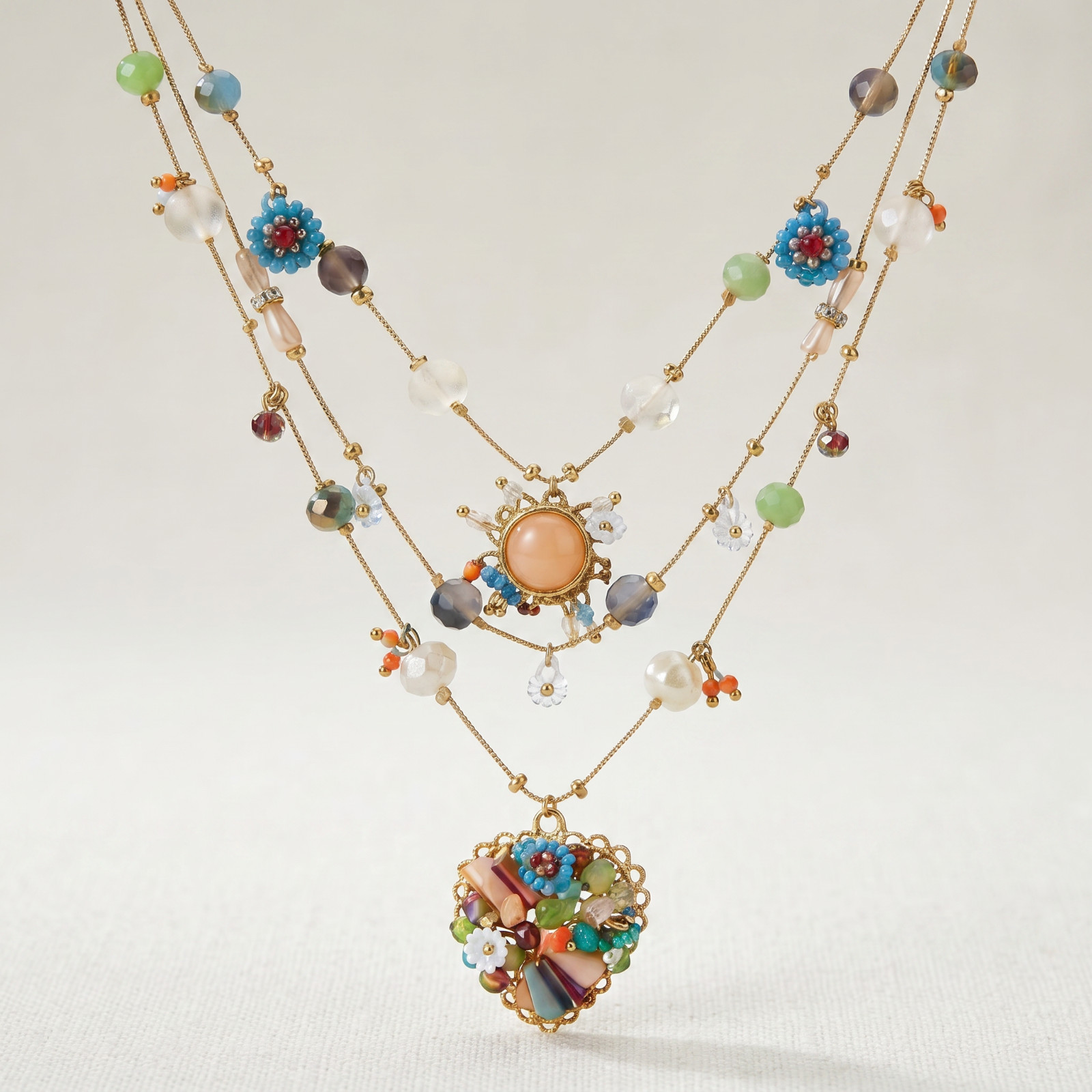 Betsey Johnson Layered Necklace Women Multicolor Charm Pendant Boho