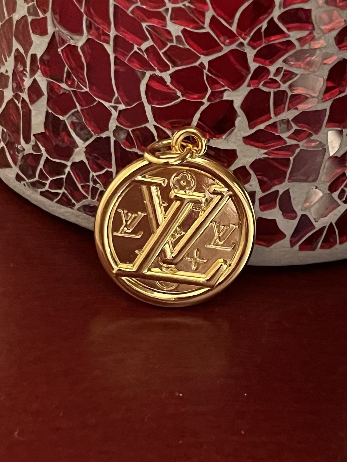Louis Vuitton LV Gold Tone Round Pendant Charm Medallion Authentic