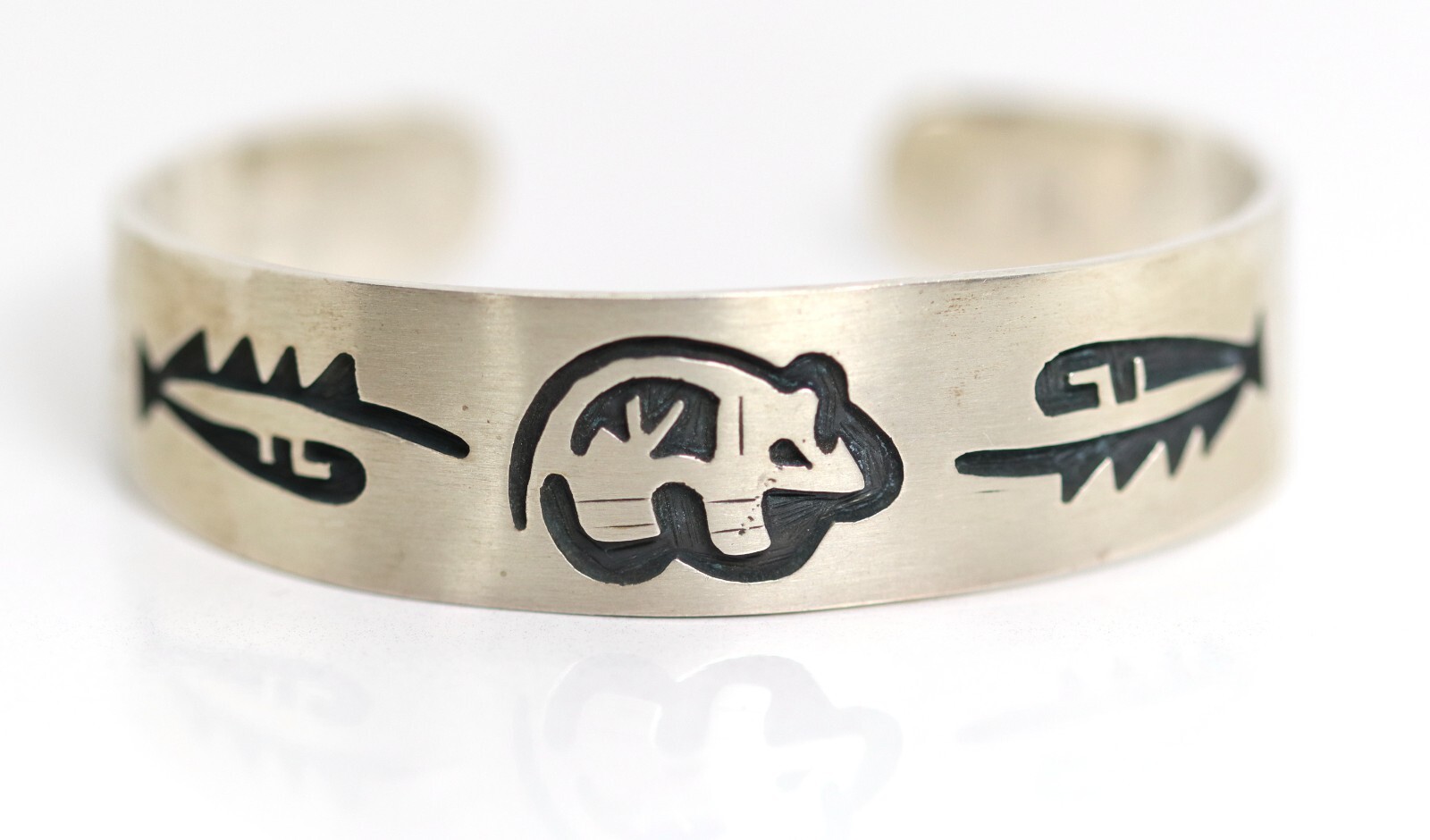 925 Sterling Silver Bangle MEXICO – Ethnic Decor Animal Blackened, L: 16cm
