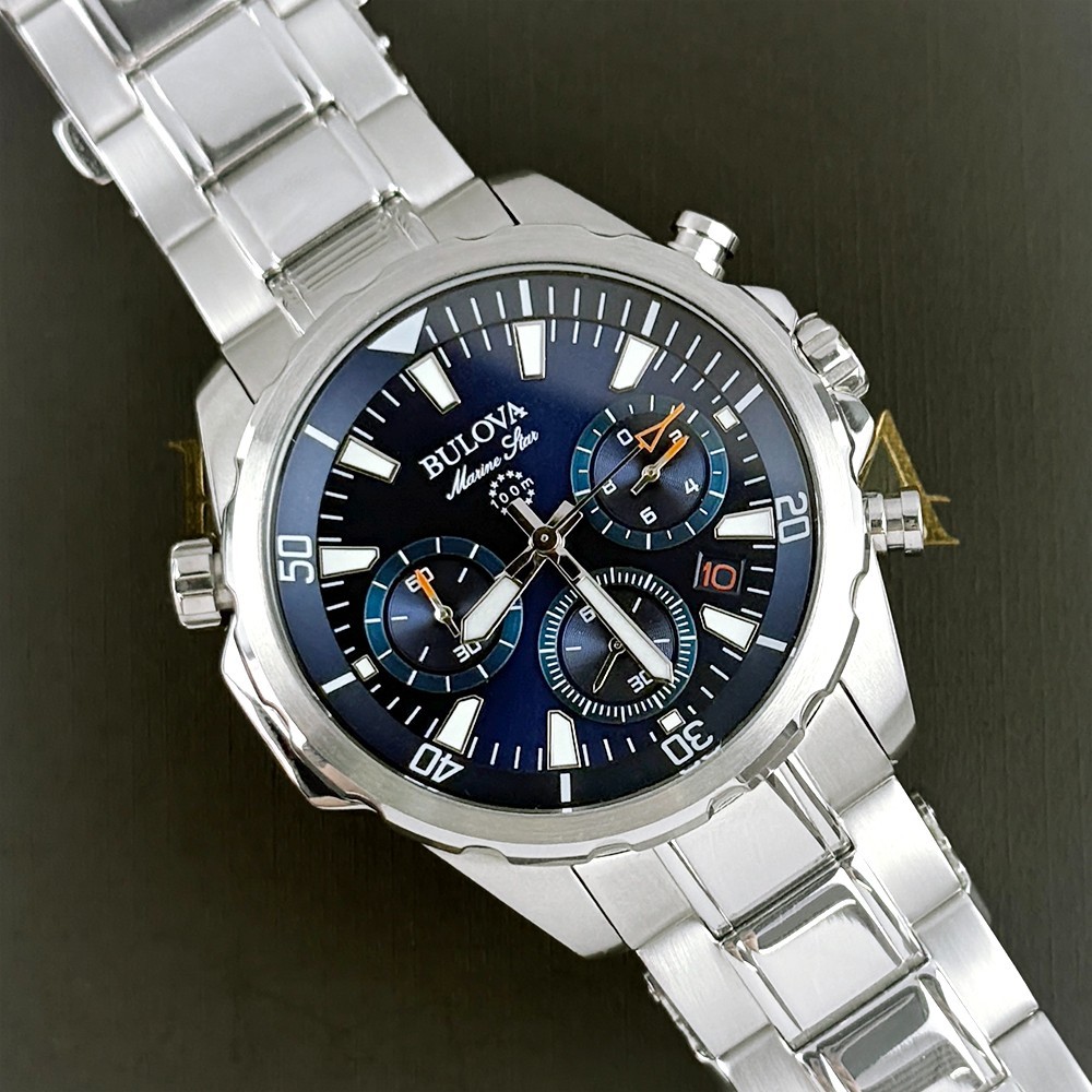 Bulova Men’s Marine Star Chronograph Quartz Blue Dial Stainless Watch 96B256