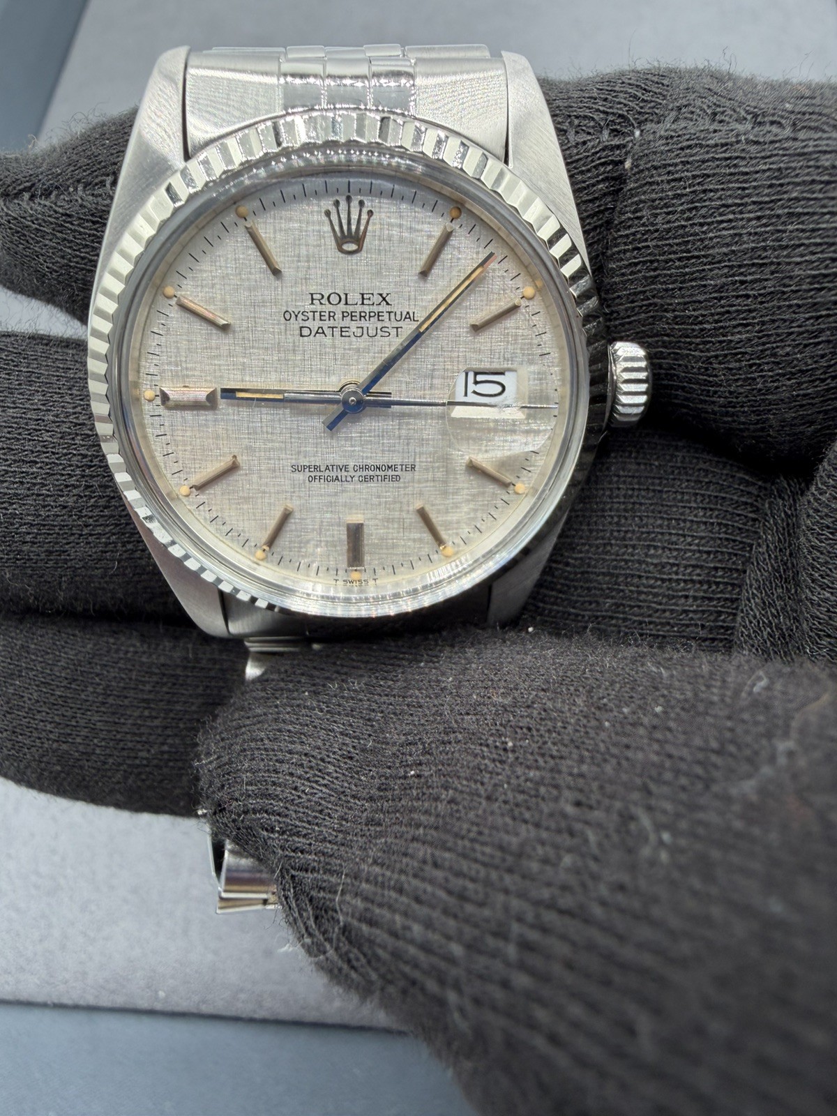Rolex Datejust 36MM Silver Linen Dial Jubilee Bracelet – 16014-1983 – RARE LINEN