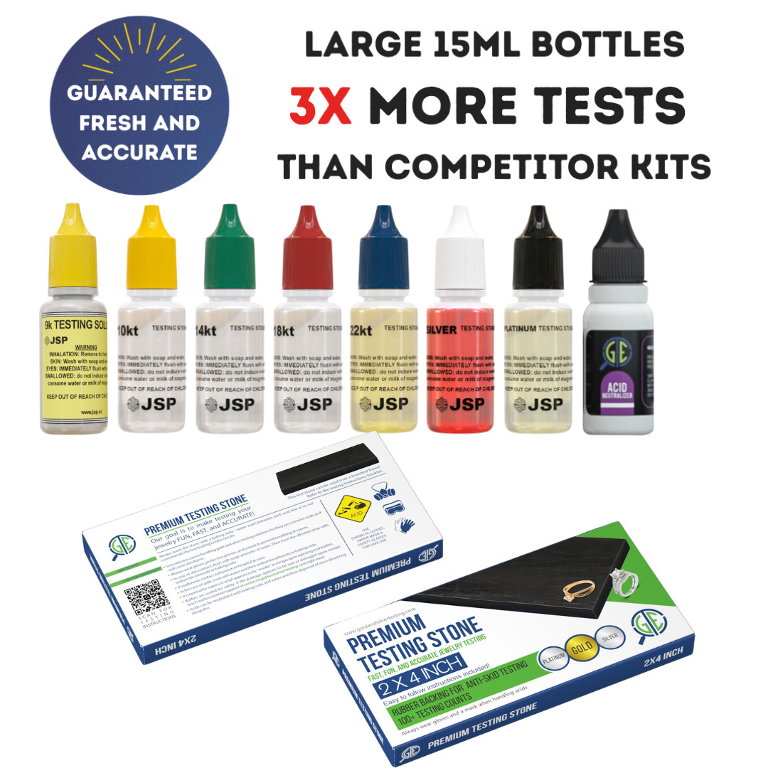Gold Silver Platinum Testing Kit – Test 9K 10K 12K 14k 18K 22K 999 925 Sterling