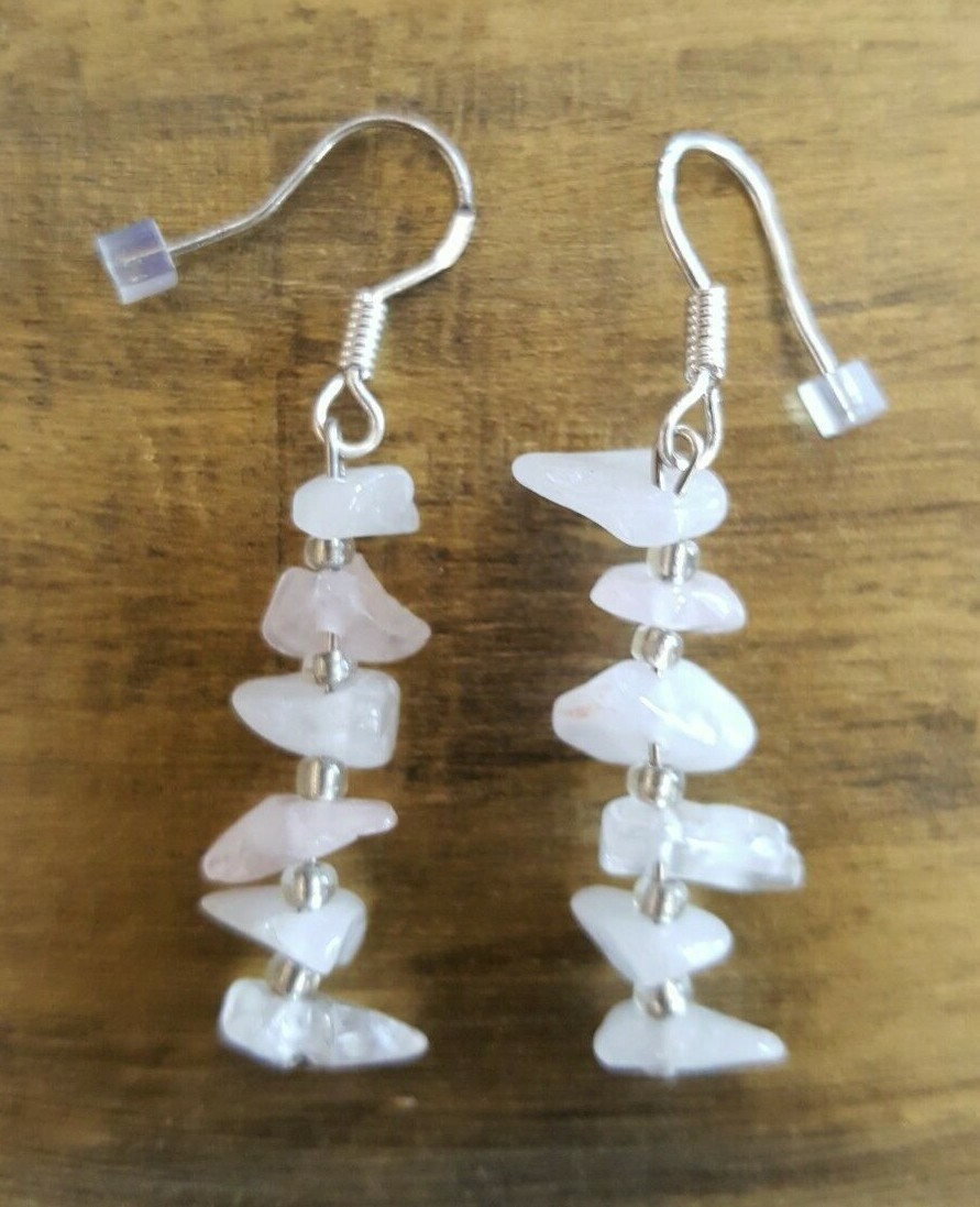 Handmade in USA Pink Quartz Chip Earrings, Gift for her-FREE SHIPPING in USA
