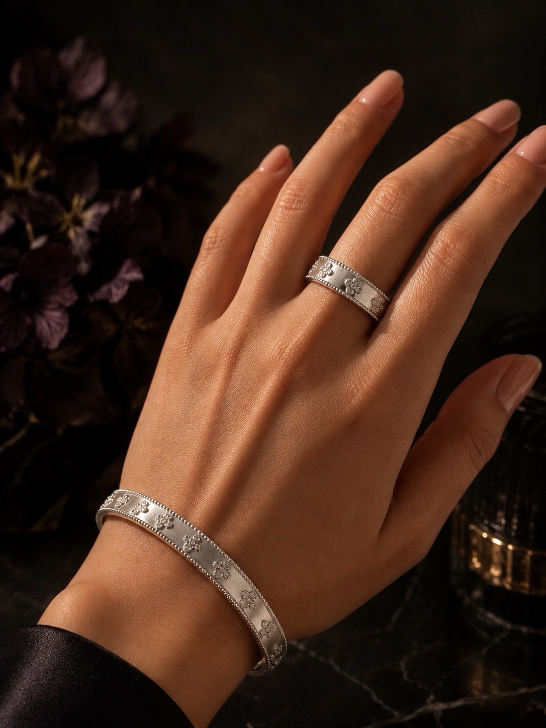 None fade none tarnished Gold or Silver Tone Bracelet Ring Set CZ stone $30 ea