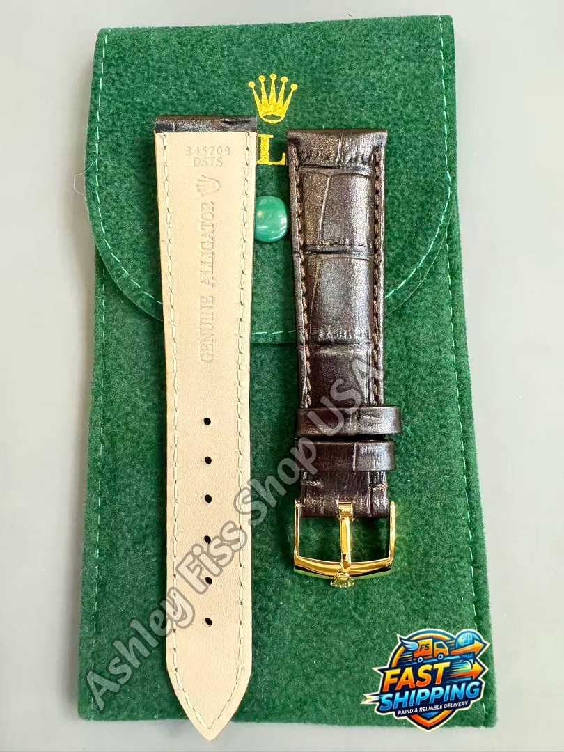 ROLEX Genuine Brown Crocodile Leather Watch Strap 20-16mm Gold Buckle NOS Rare