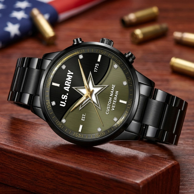 Personalized US United State America Army Black Stainless Steel Watch