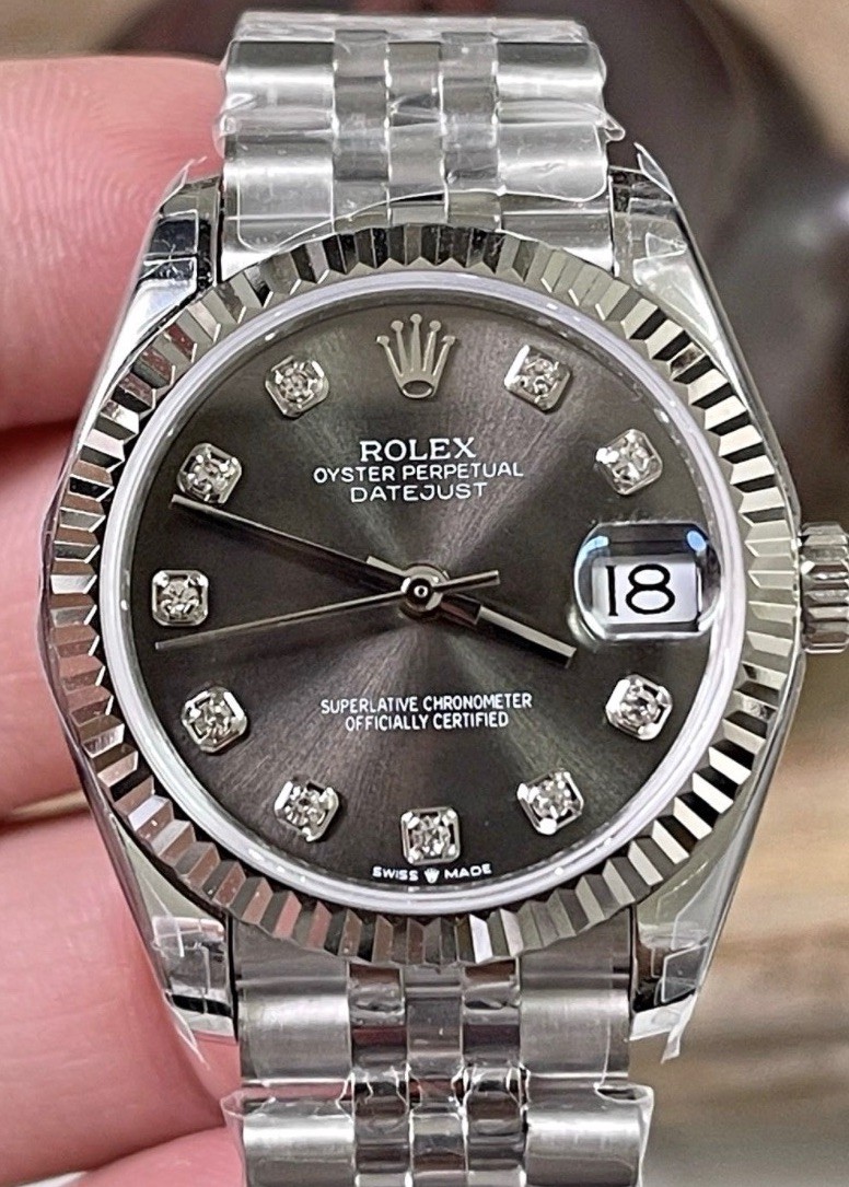 Rolex Datejust Automatic Chronometer Black Dial Diamond Fluted Bezel Date