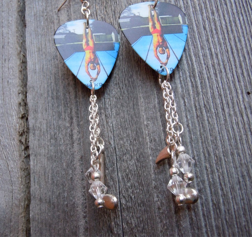 Def Leppard High n’ Dry Guitar Pick Earrings with Swarovski Crystal Dangles