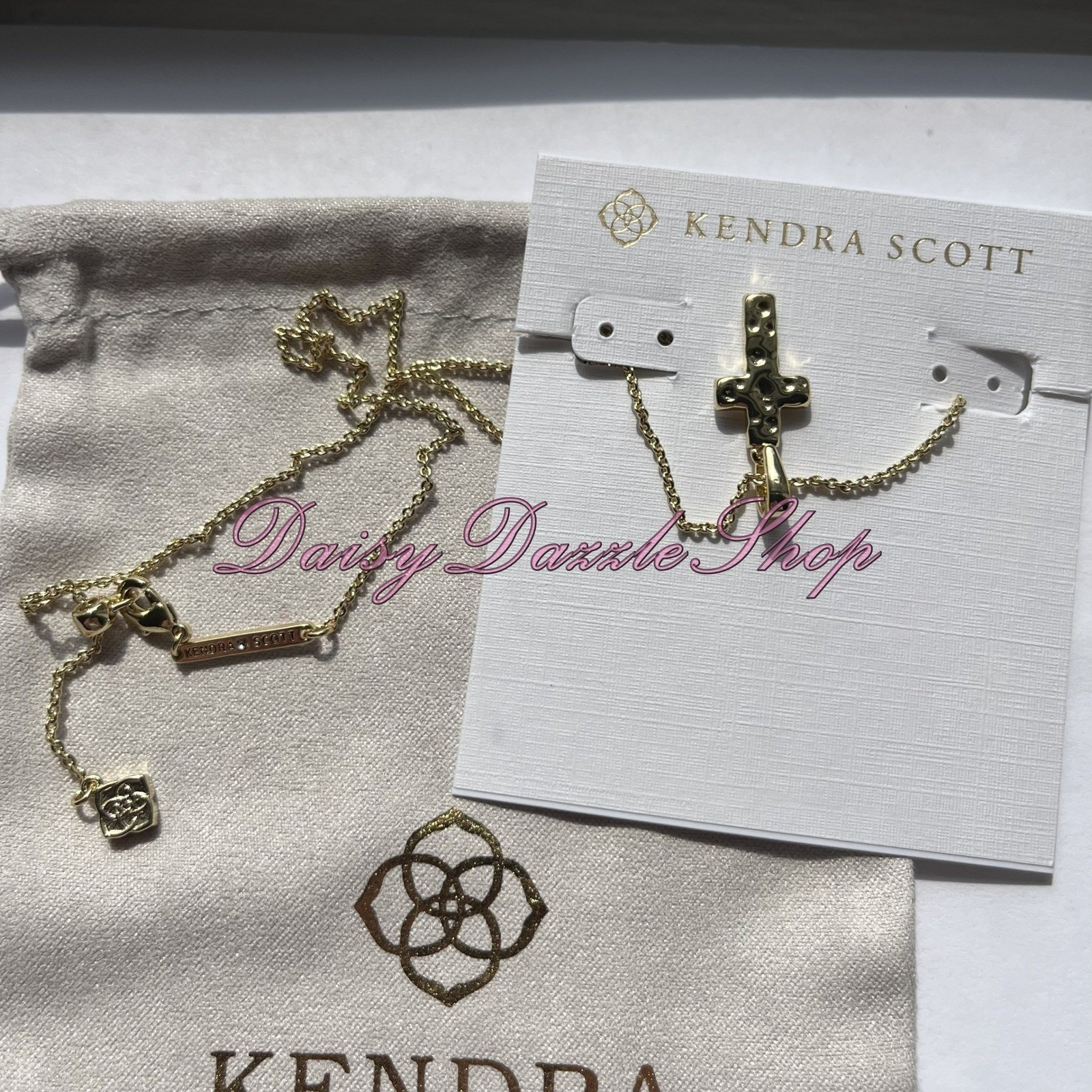 ✨Kendra Scott Cross Gold Pendant Necklace in White Kyocera Opal New ✨🕊️