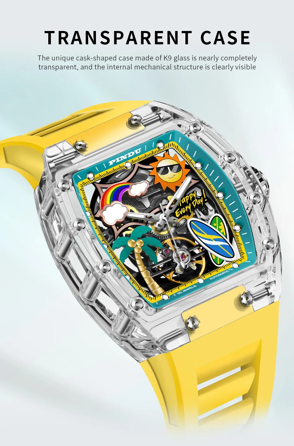 Unique Dial Men’s Mechanical Watch Summer Beach Glow Waterproof Silicone