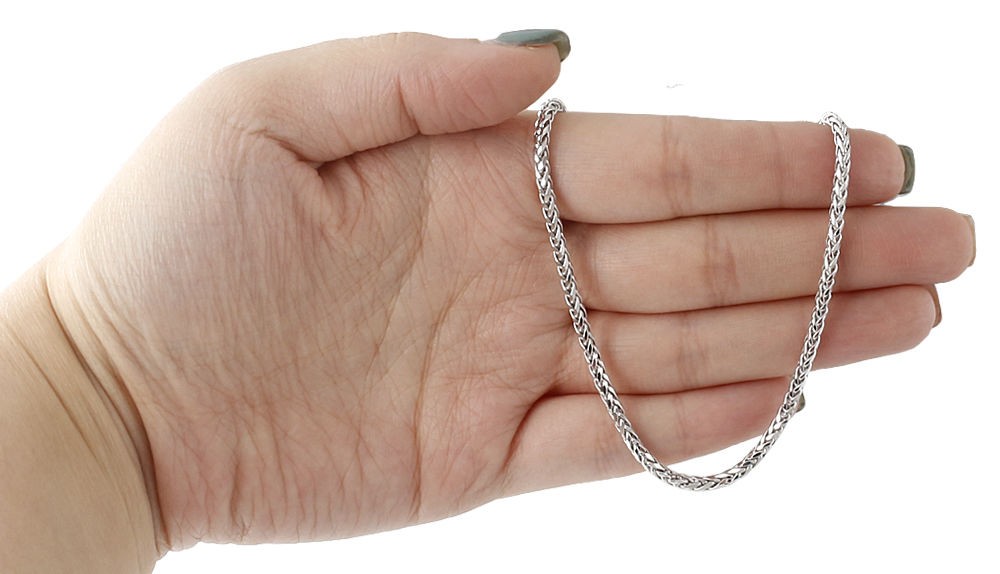 Mens Ladies 10K White Gold 2.5MM Rounded Palm Wheat Chain Necklace 18-40 Inches