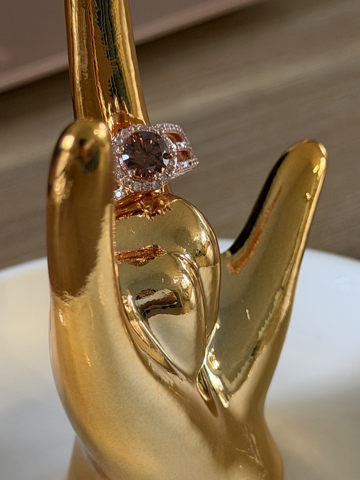 Rose Gold Plated Halo Ring Size 7 Round White CZ Prong Set Split Shank