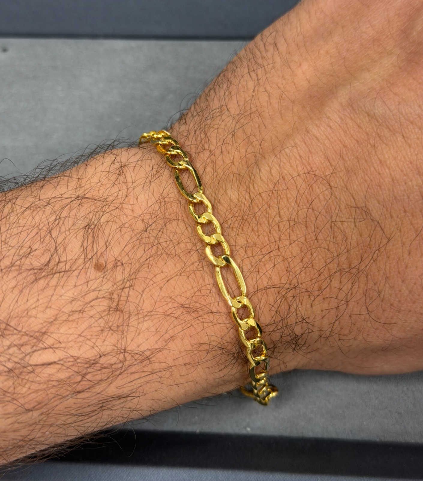 Solid 14k Yellow Gold 5mm Figaro Bracelet 7.5″ Inch Lobster Lock