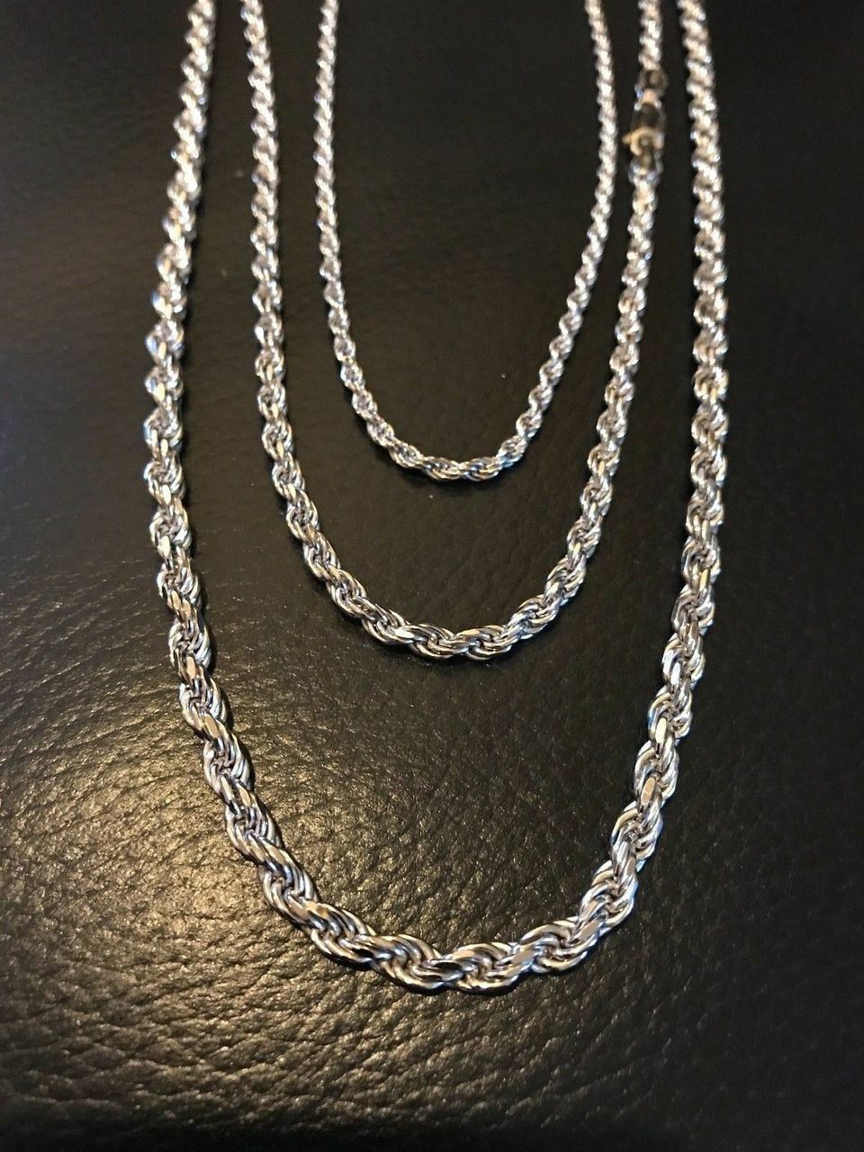 Men’s Solid 925 Sterling Silver Rope Chain 3mm 4mm 5mm 20-30″ ITALY *WHOLESALE*