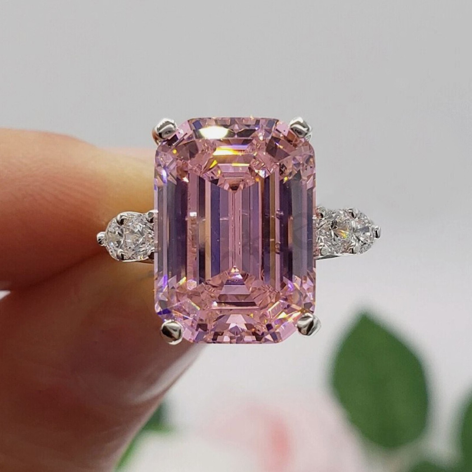 4.70 Ct. Pink Diamond Emerald Cut Ring 14K white gold Wedding Gift for Her