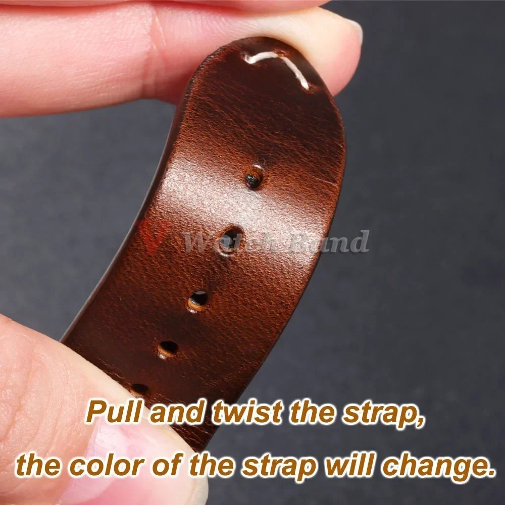 Vintage Leather Watch Band 18mm 20mm 22mm 24mm Universal Stitching Strap