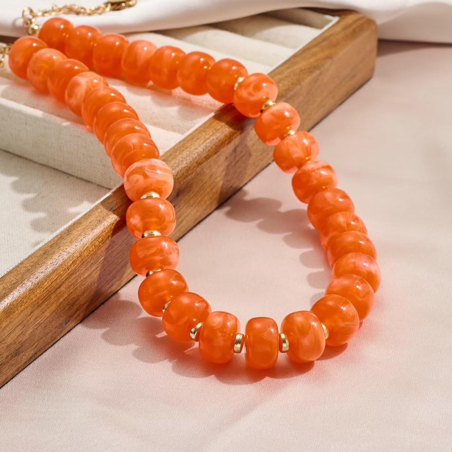 Adjustable Orange Beaded Necklace with Lobster Clasp – Perfect for Layering