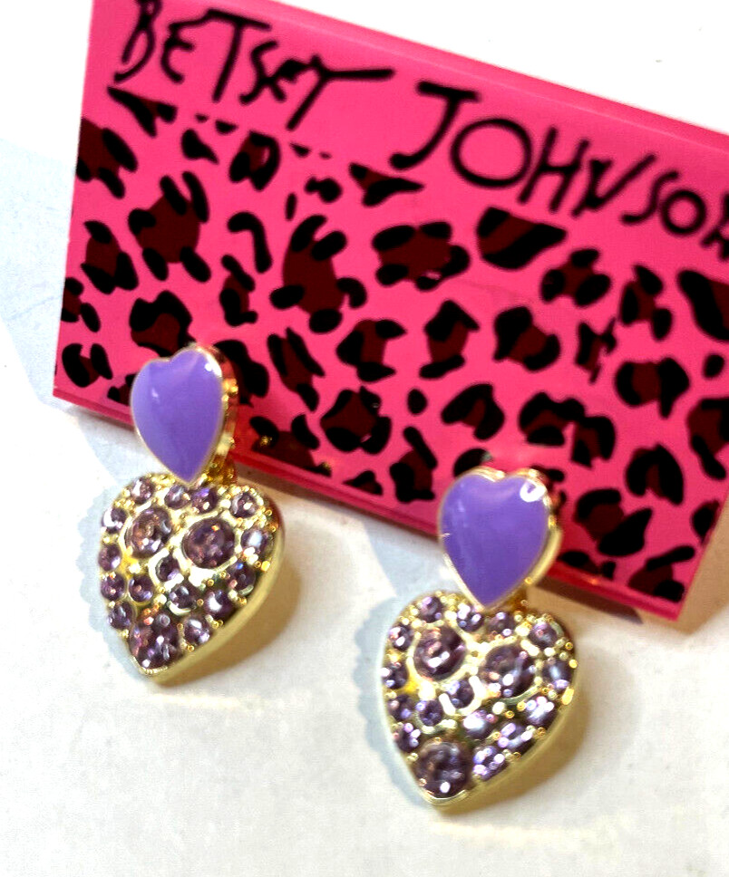 Beautiful Purple HEART Street Fashion LOVE Rhinestone Betsey Johnson Earrings